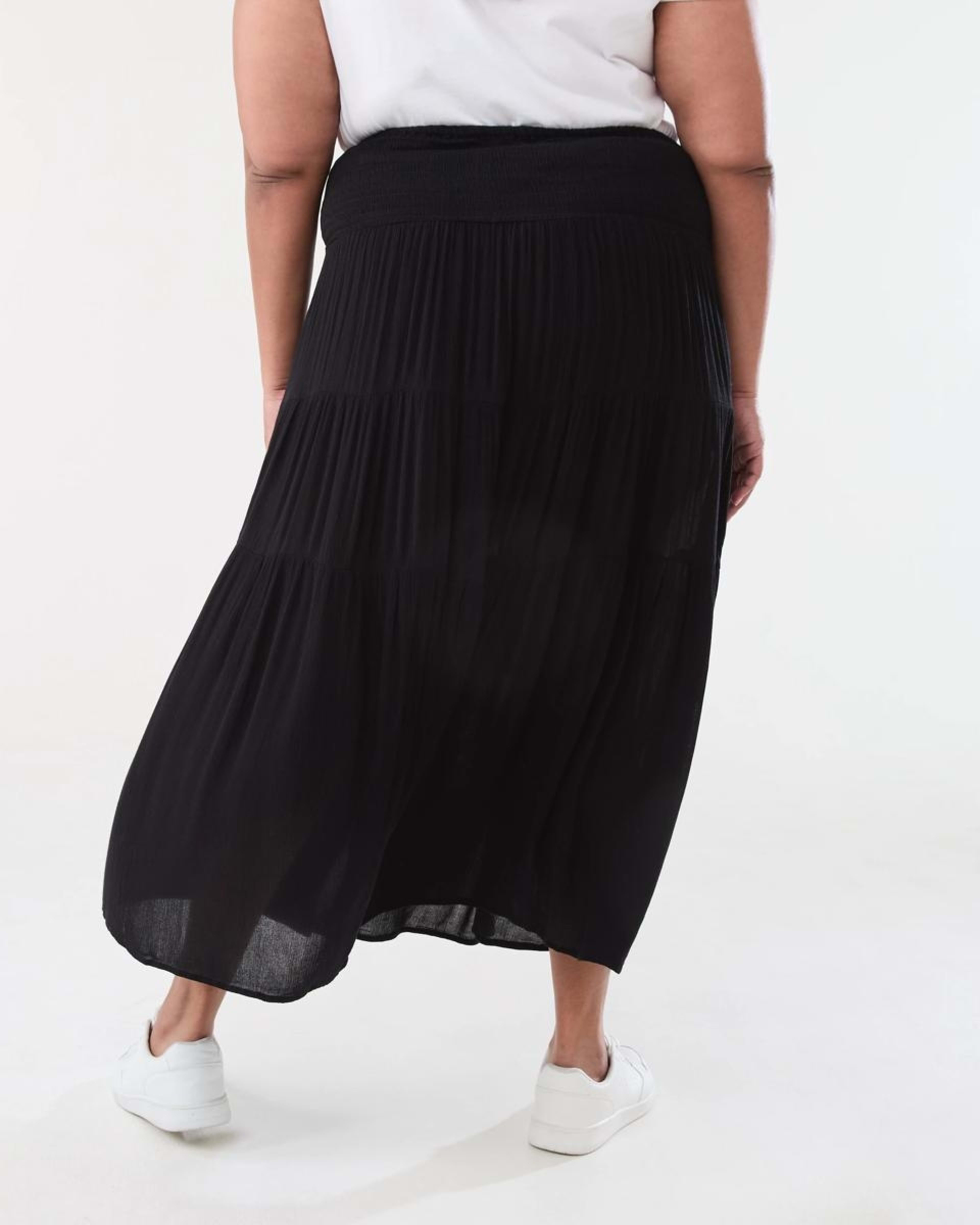 3 Curve Multi Tiered Textured Maxi Skirt BLACK, 3 of 5