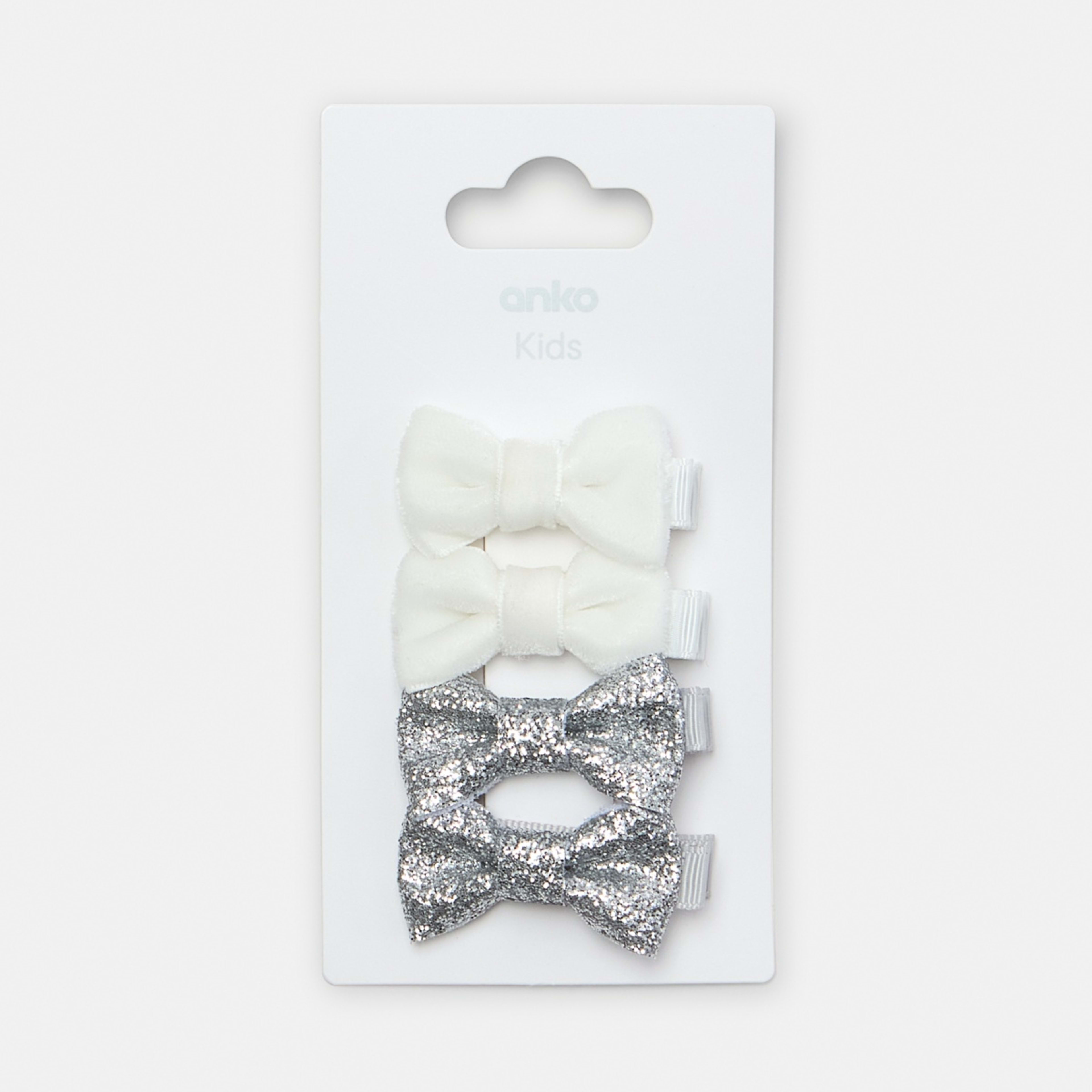 3 4 Pack Silver Tone and White Bow Hair Clips, 3 of 3
