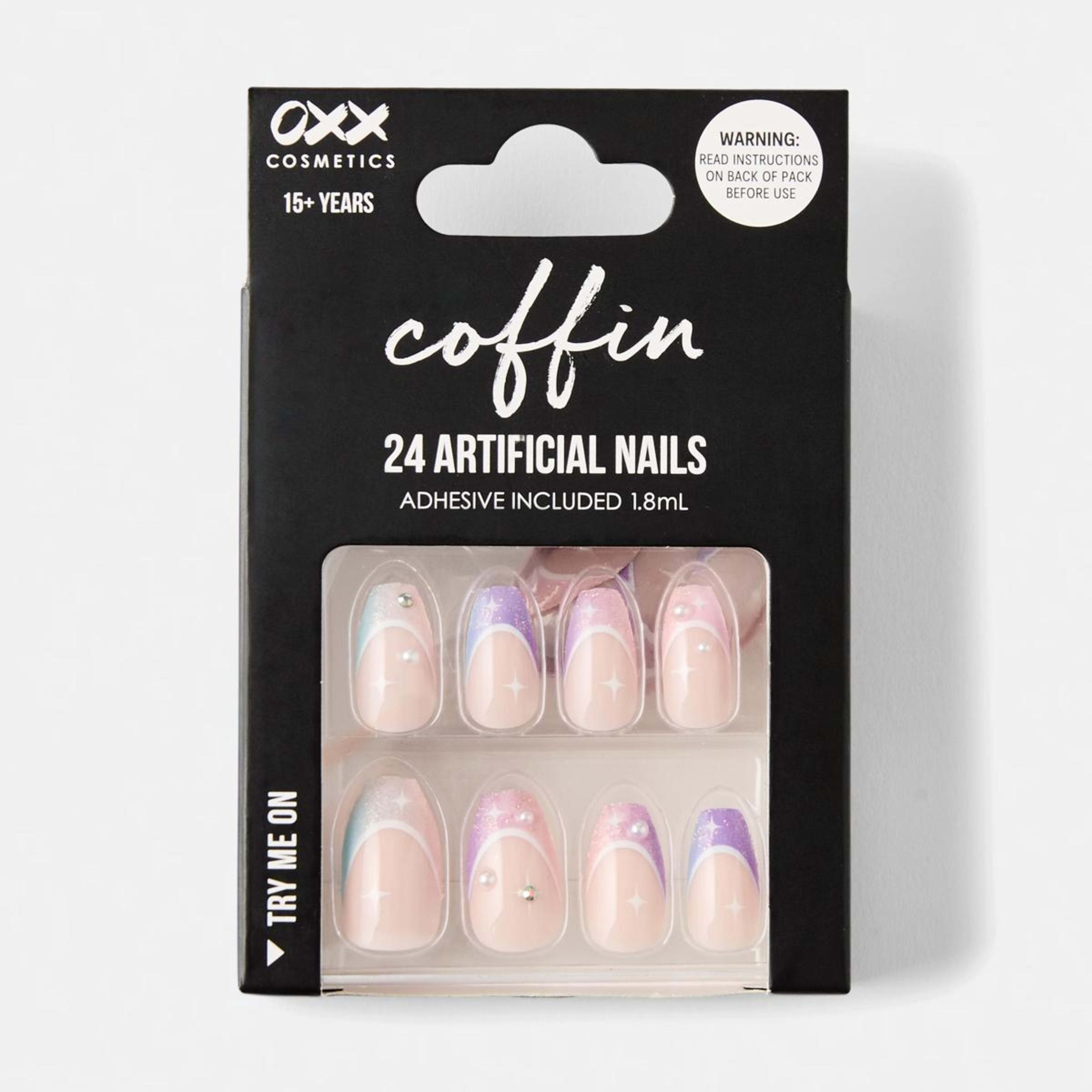 1 OXX Cosmetics 24 Pack Artificial Nails with Adhesive - Coffin Shape, Dusk Shimmer