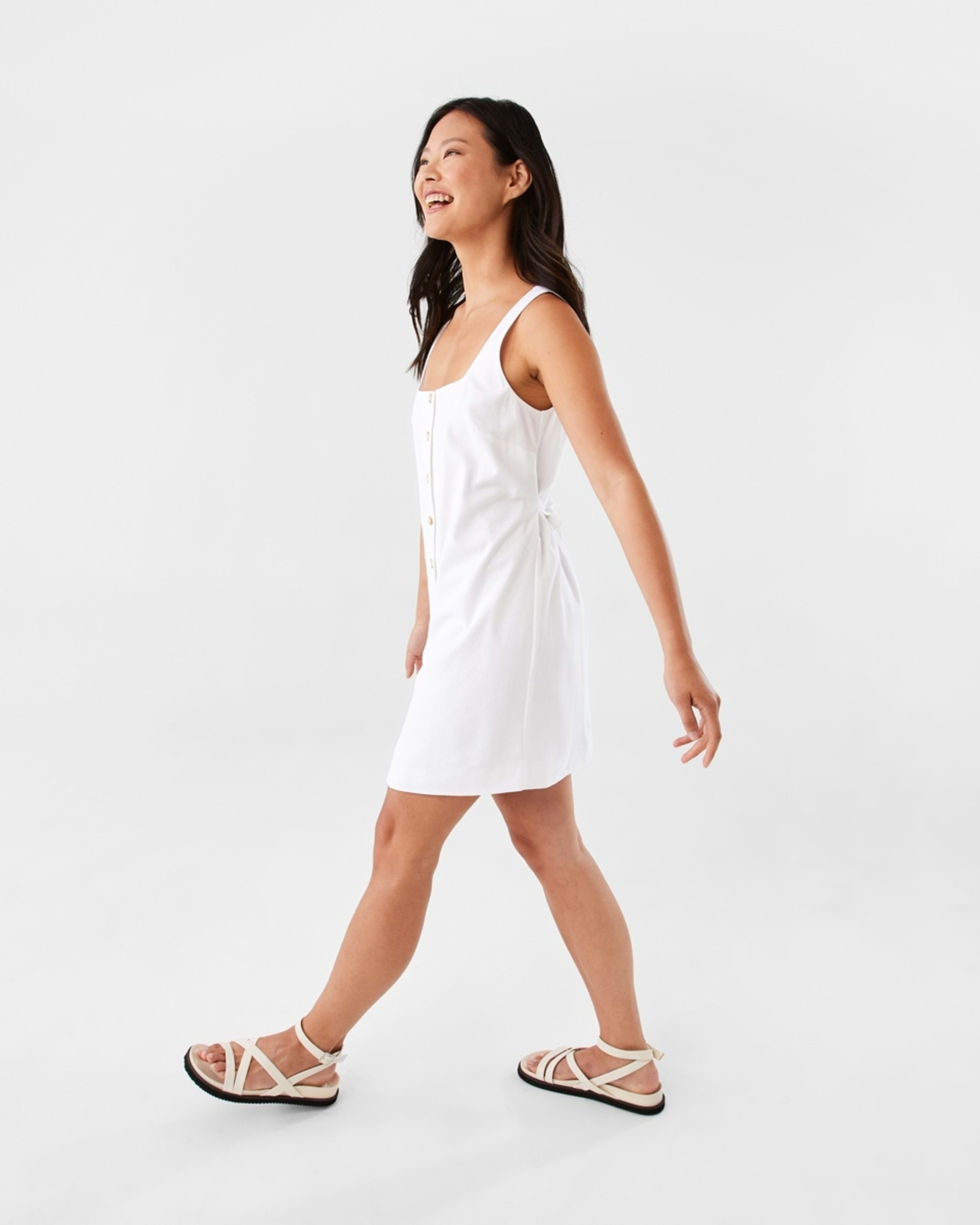 5 Sleeveless Linen Blend Button Mini Dress White, 5 of 10