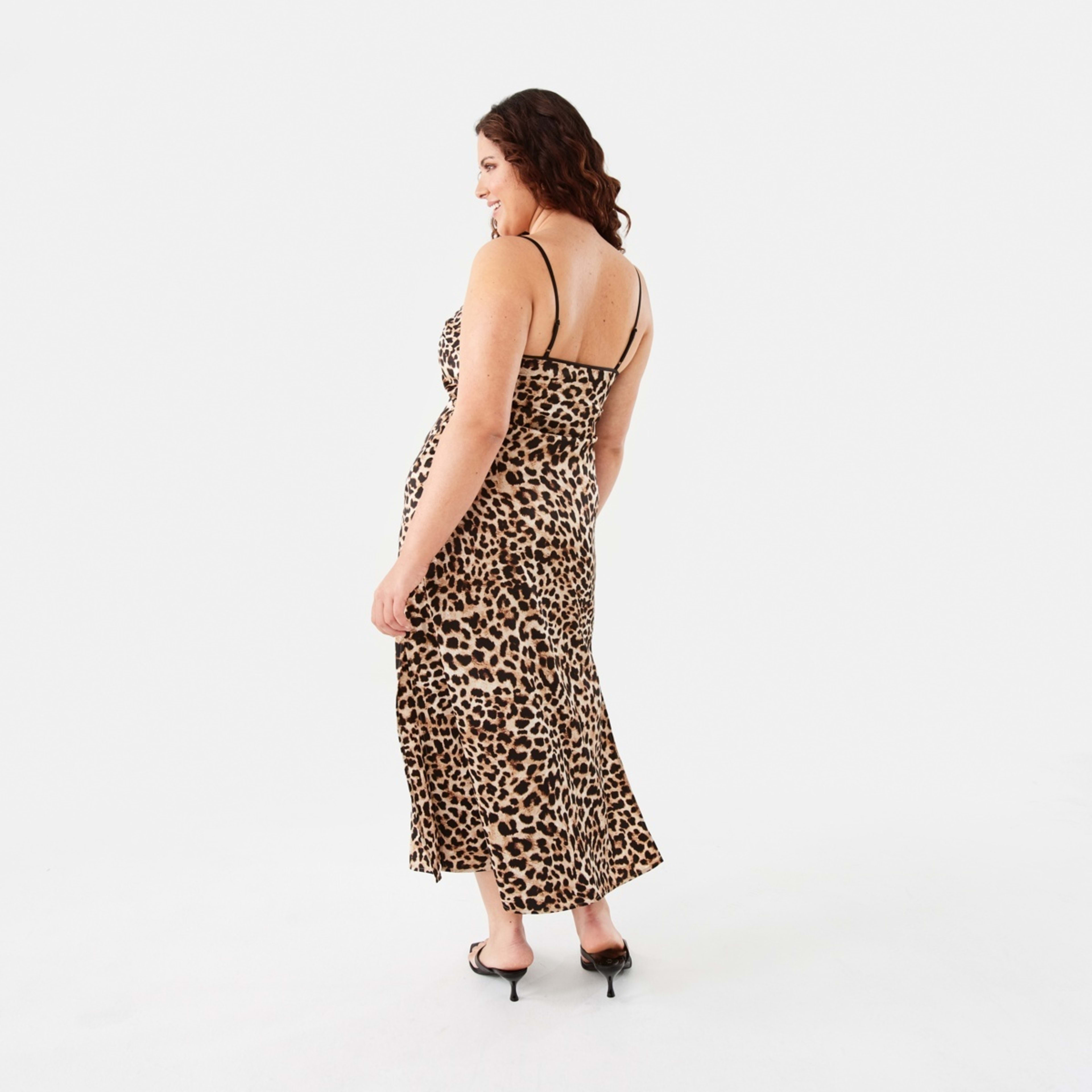 3 Sleeveless Satin Slip Maxi Dress Large Leopard Brown Coco, 3 of 9