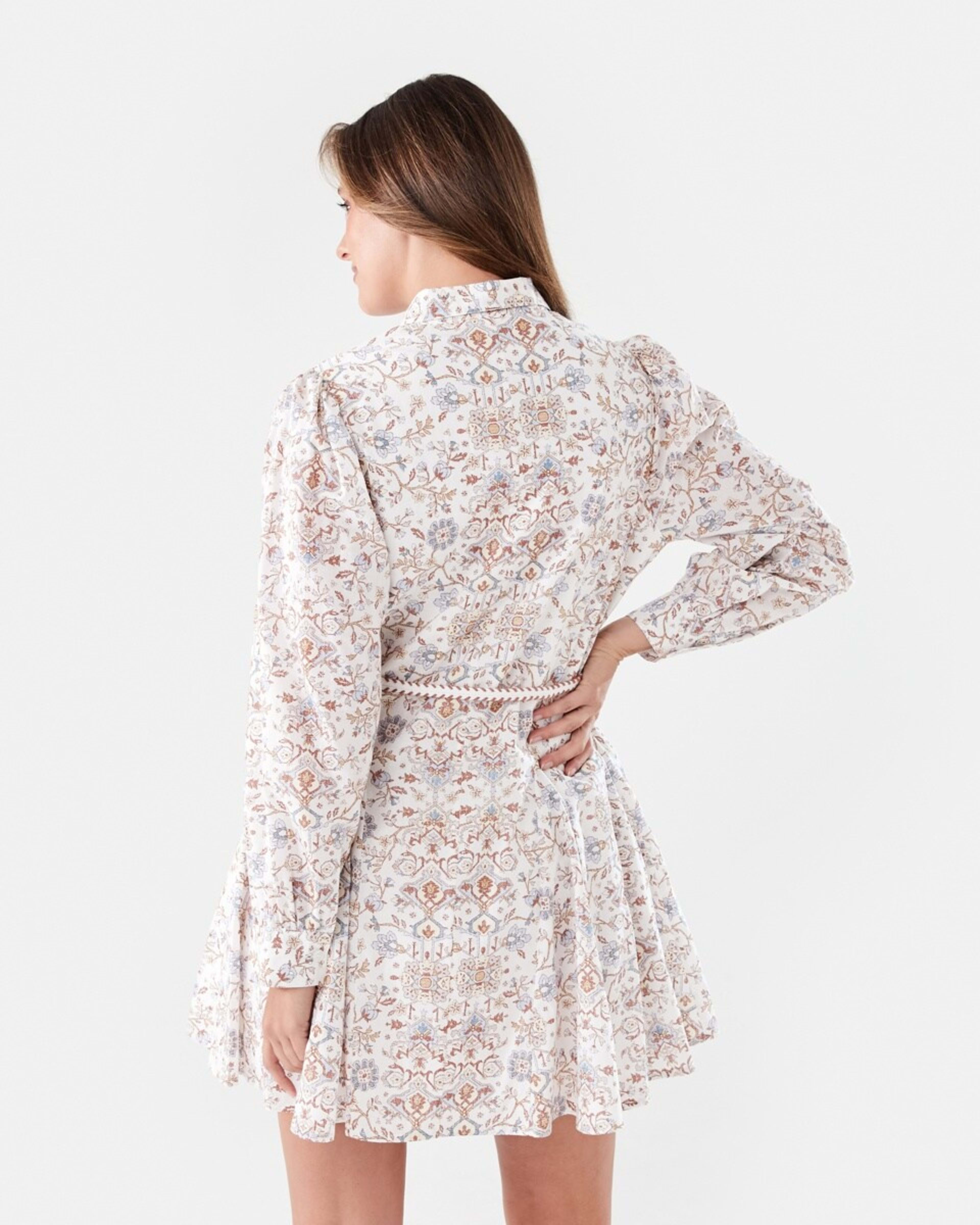 3 Long Balloon Sleeve Tie Waist Mini Dress BOHO FLORAL BRUNI BLUE, 3 of 8