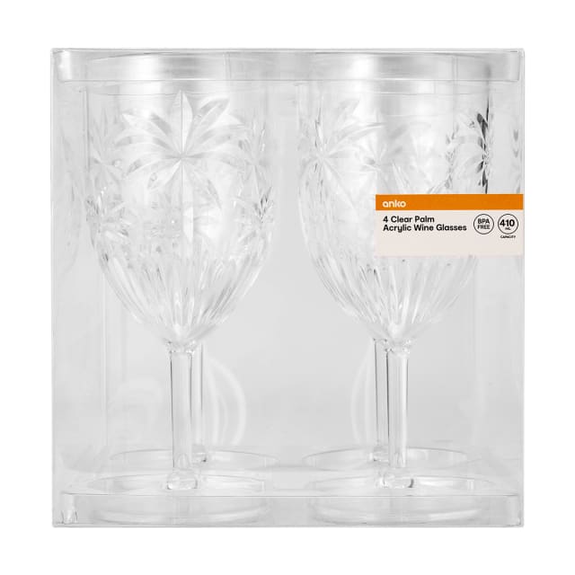 4 Clear Palm Acrylic Wine Glasses Kmart