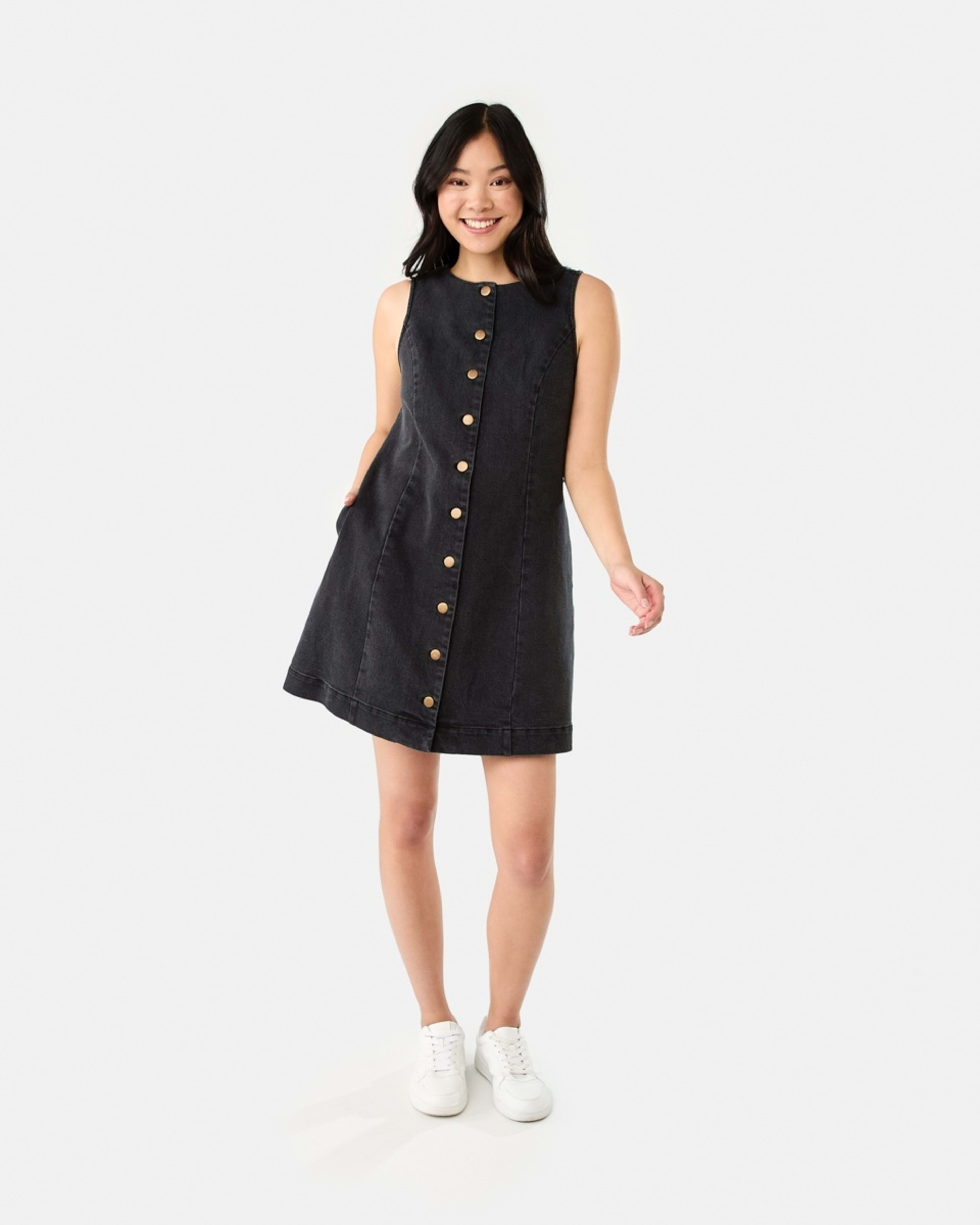 8 Sleeveless Boat Neck Denim Mini Dress BLACK WASH, 8 of 8