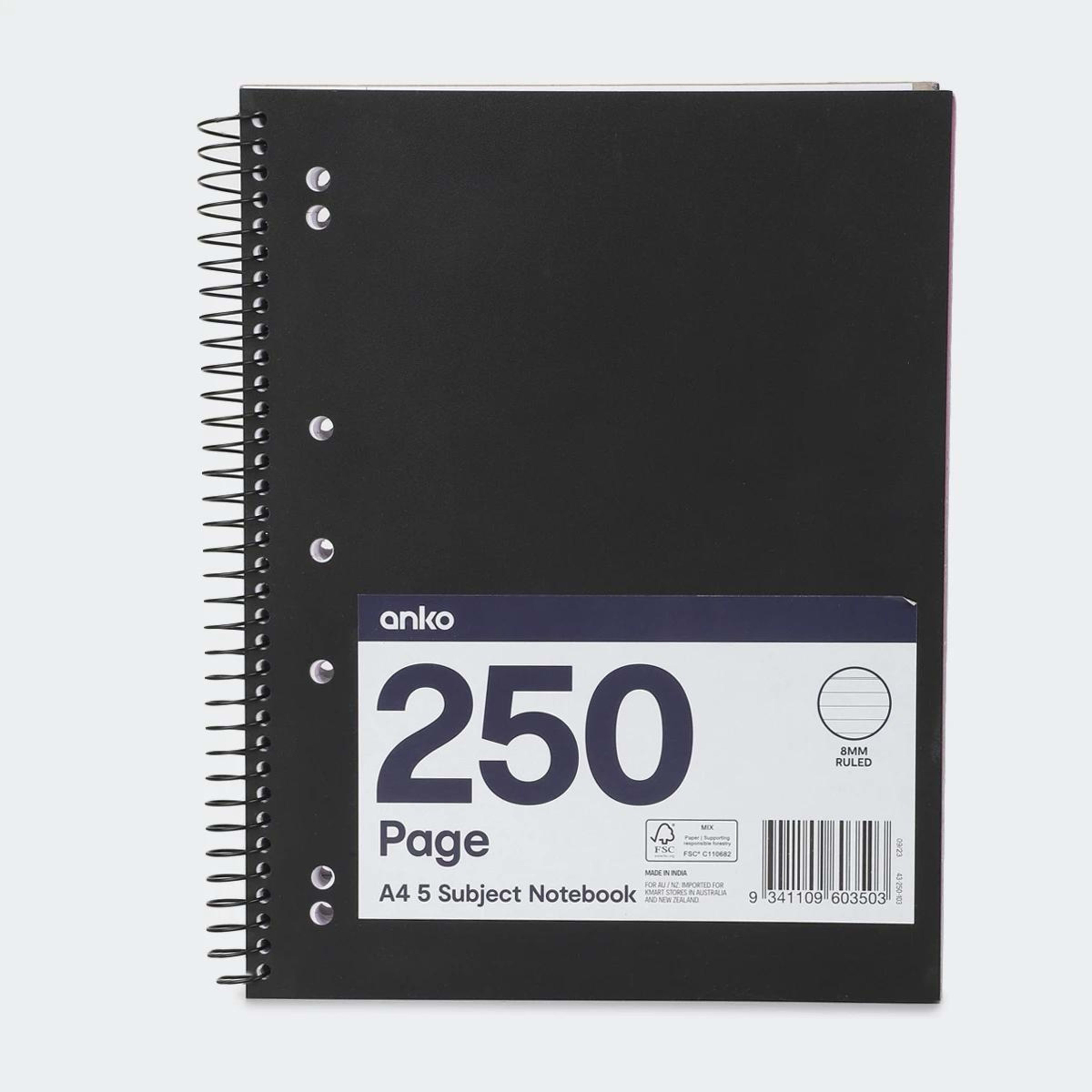 1 250 Page A4 5 Subject Notebook - Black