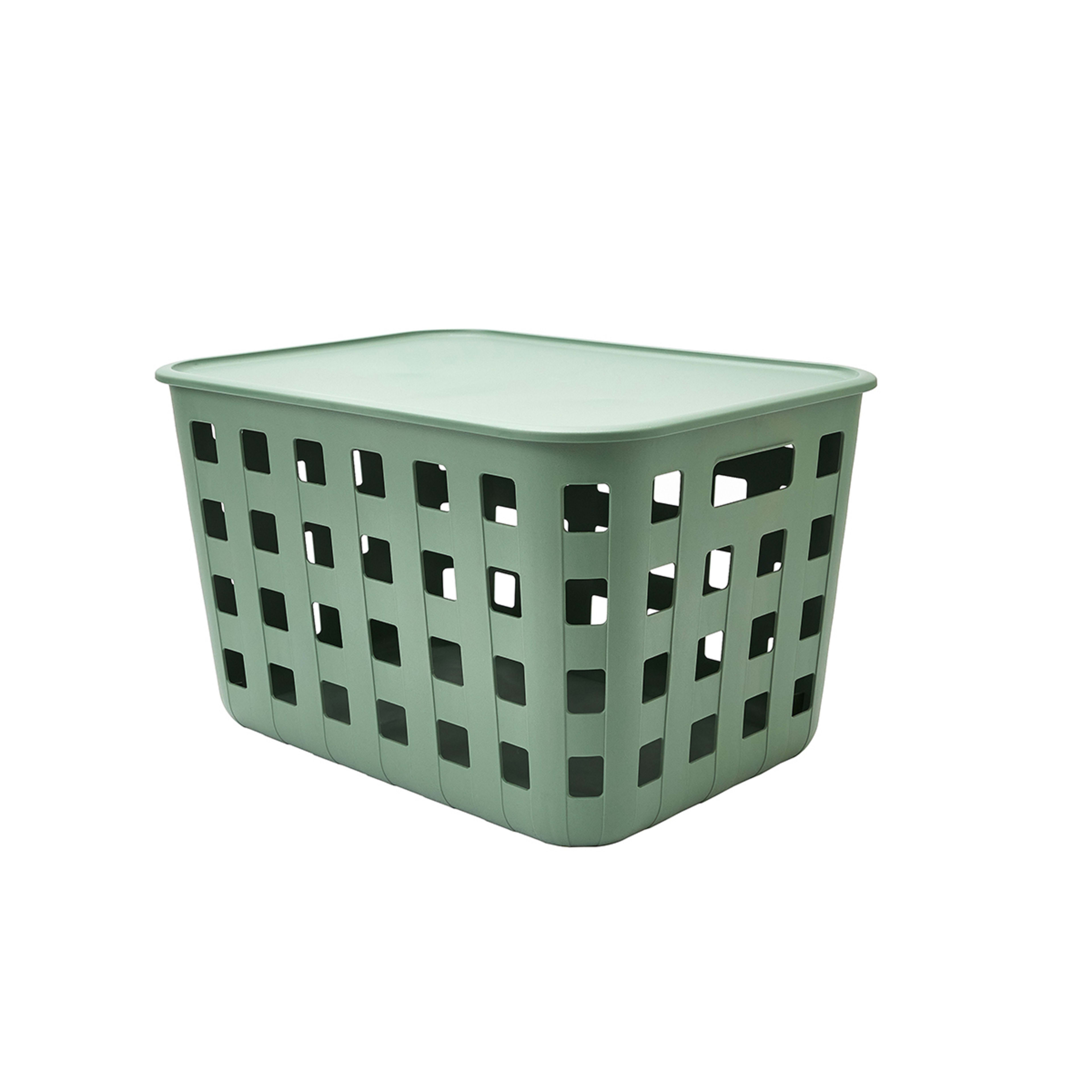 2 45L Rectangle Trellis Basket with Lid - Green, 2 of 8