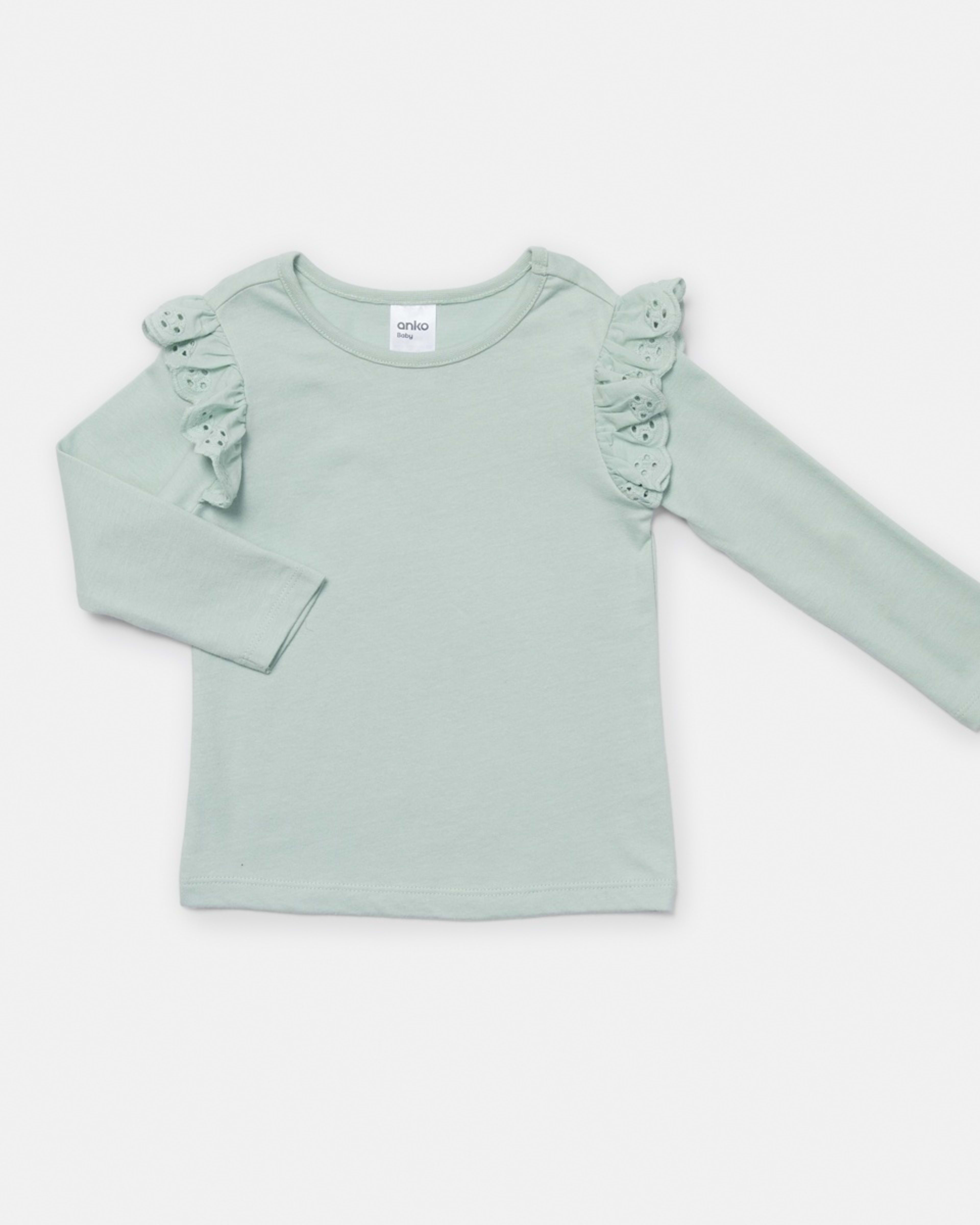 4 3 Pack Long Sleeve Broderie T-shirt Green Grey, 4 of 8