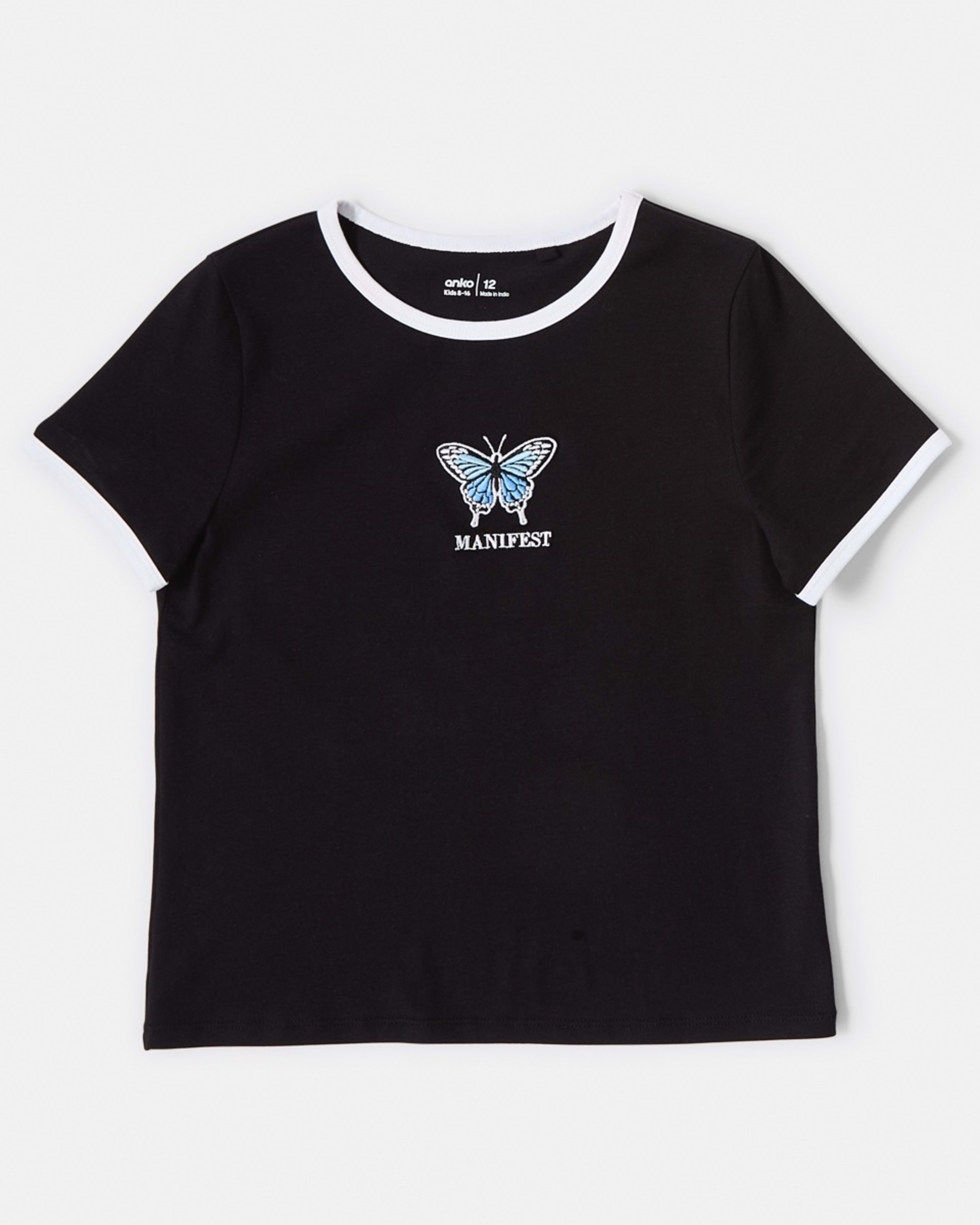 8 Short Sleeve Ringer T-shirt Manifest Butterfly Black, 8 of 9