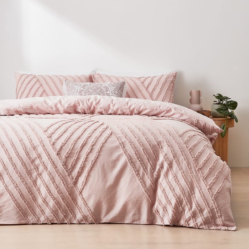 Tarni Cotton Quilt Cover Set Queen Bed, Pink Kmart