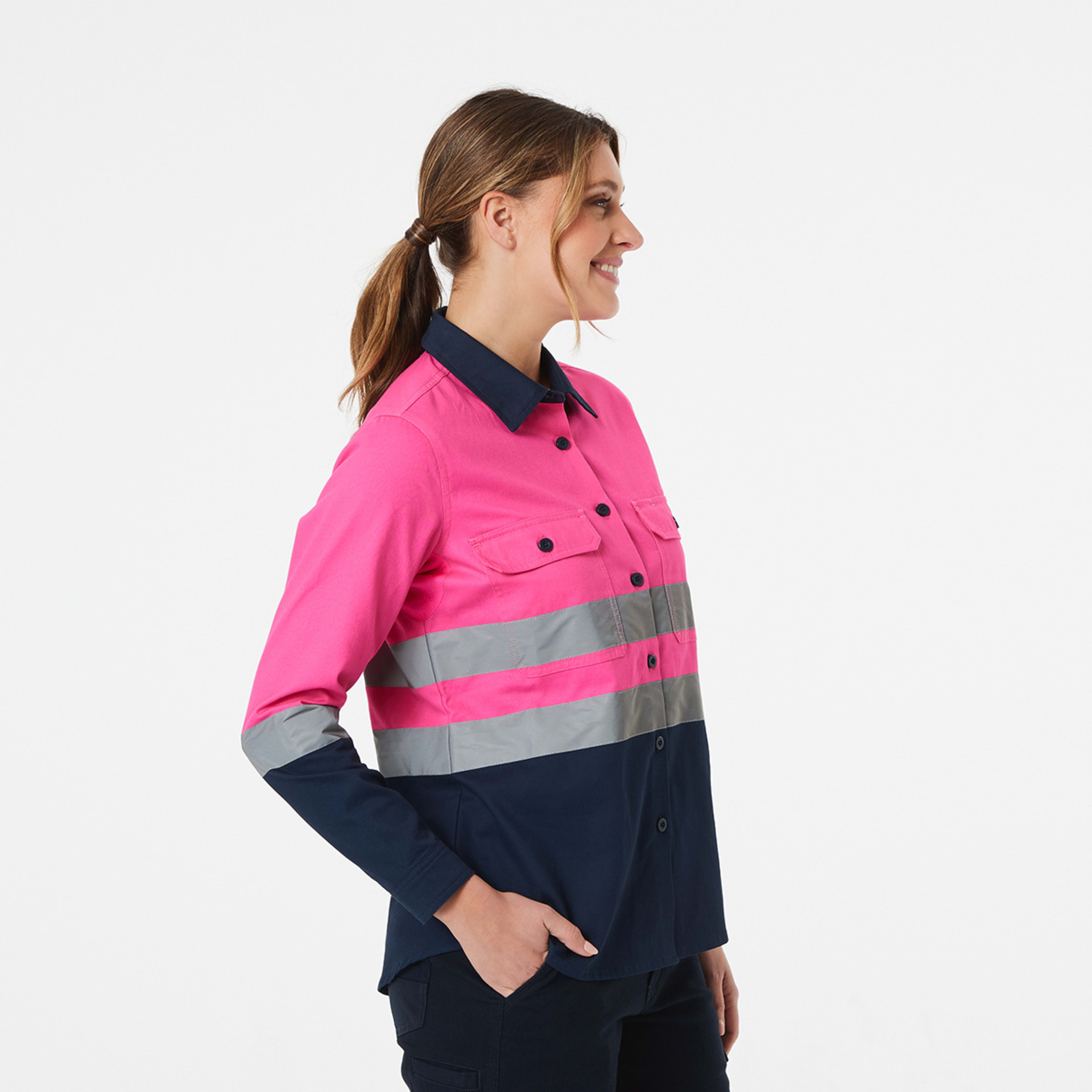 2 Workwear Long Sleeve Fluro Shirt Pink, 2 of 4