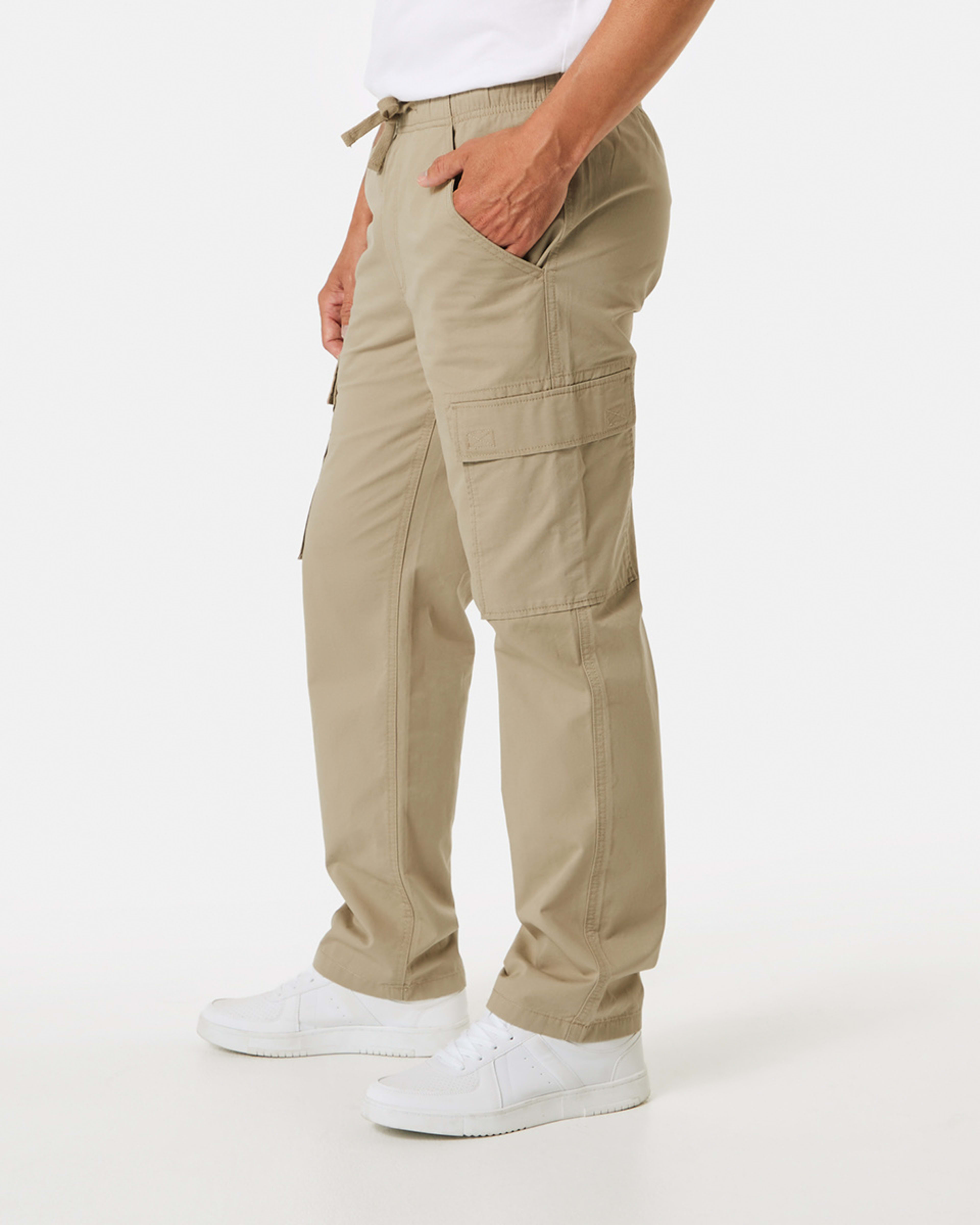 2 Elastic Waist Cargo Pants Khaki Beig, 2 of 5