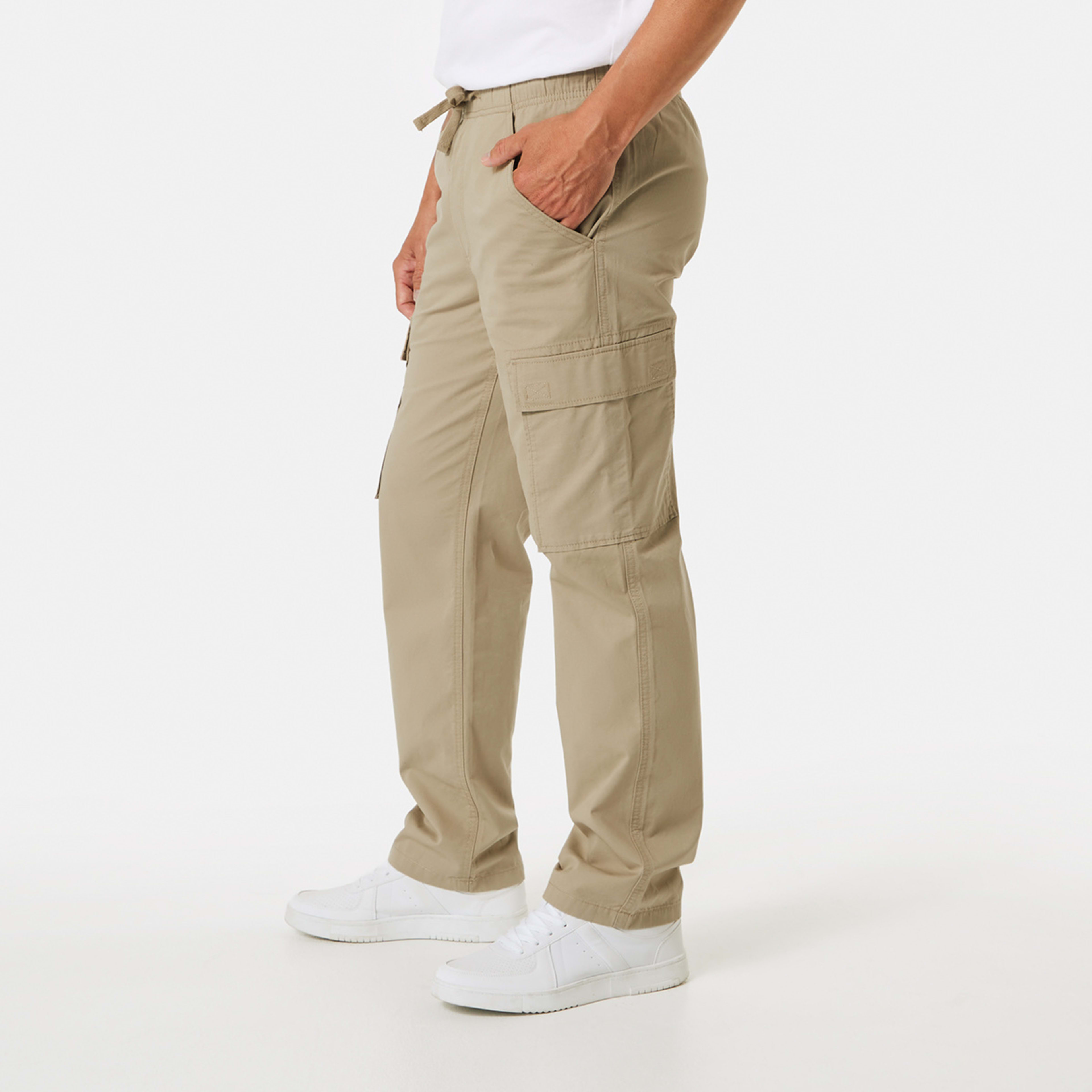 2 Elastic Waist Cargo Pants Khaki Beige, 2 of 5