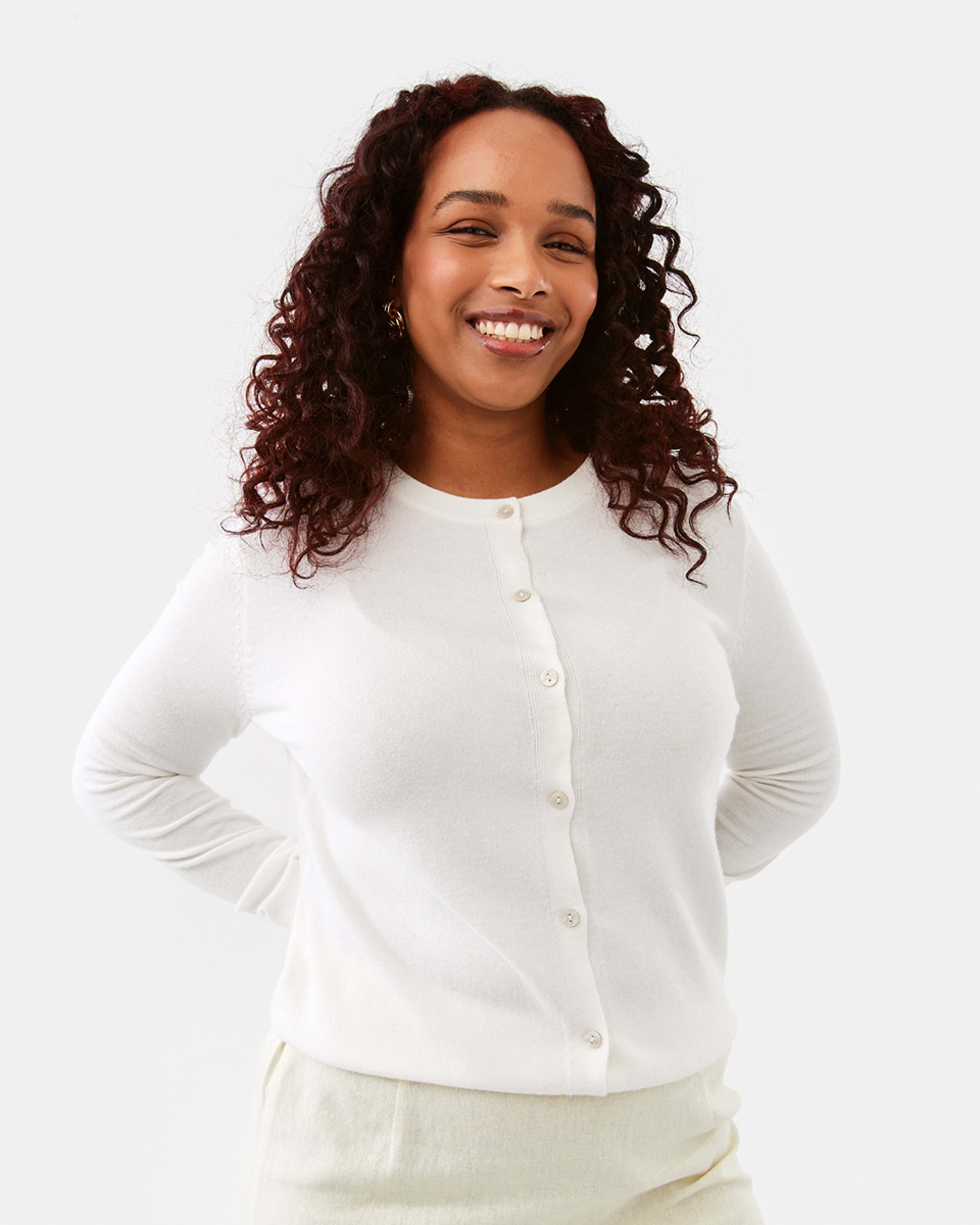 1 Lightweight Crew Neck Cardigan WHITE, 1 of 7