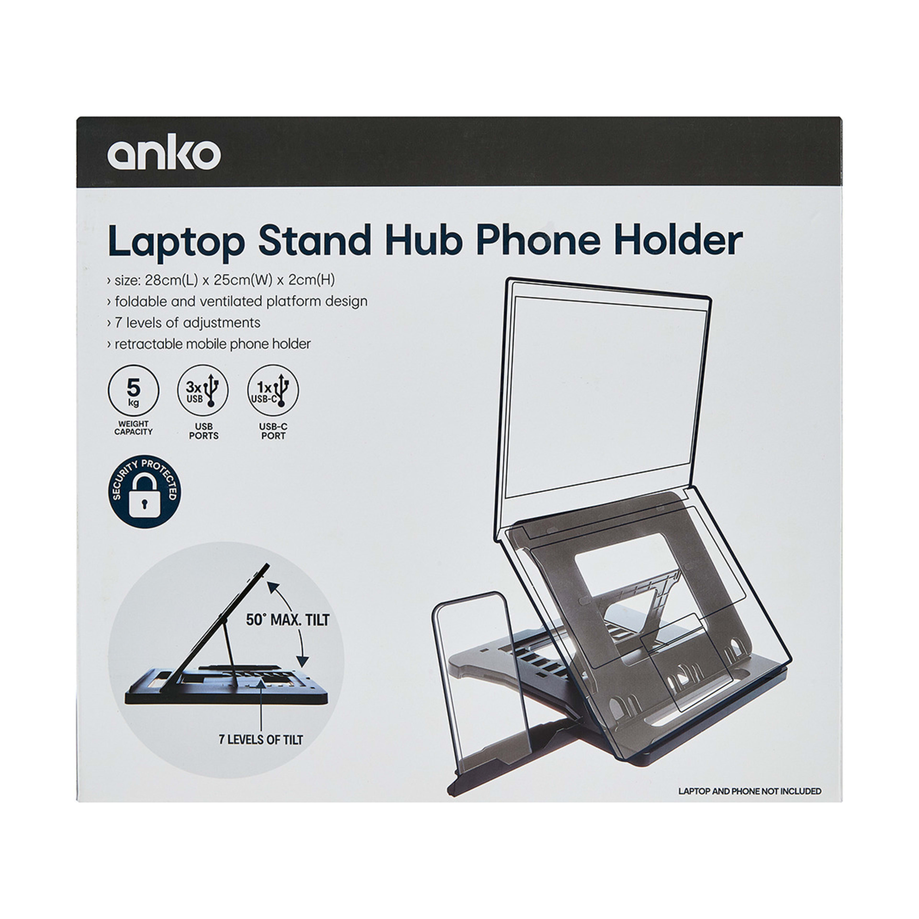 Laptop Stand with Hub and Phone Holder Kmart
