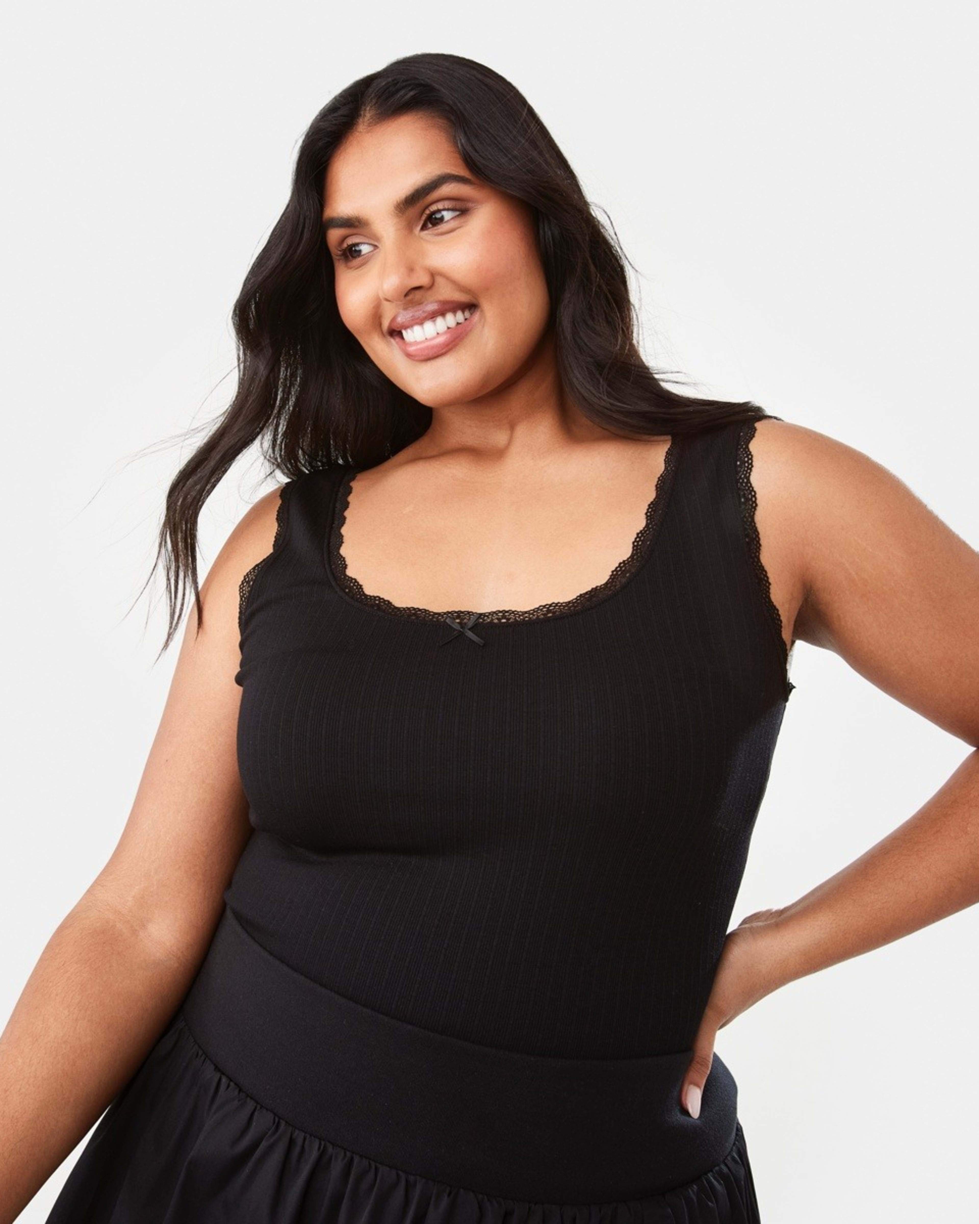 3 Sleeveless Rib Lace Trim Top Black, 3 of 10