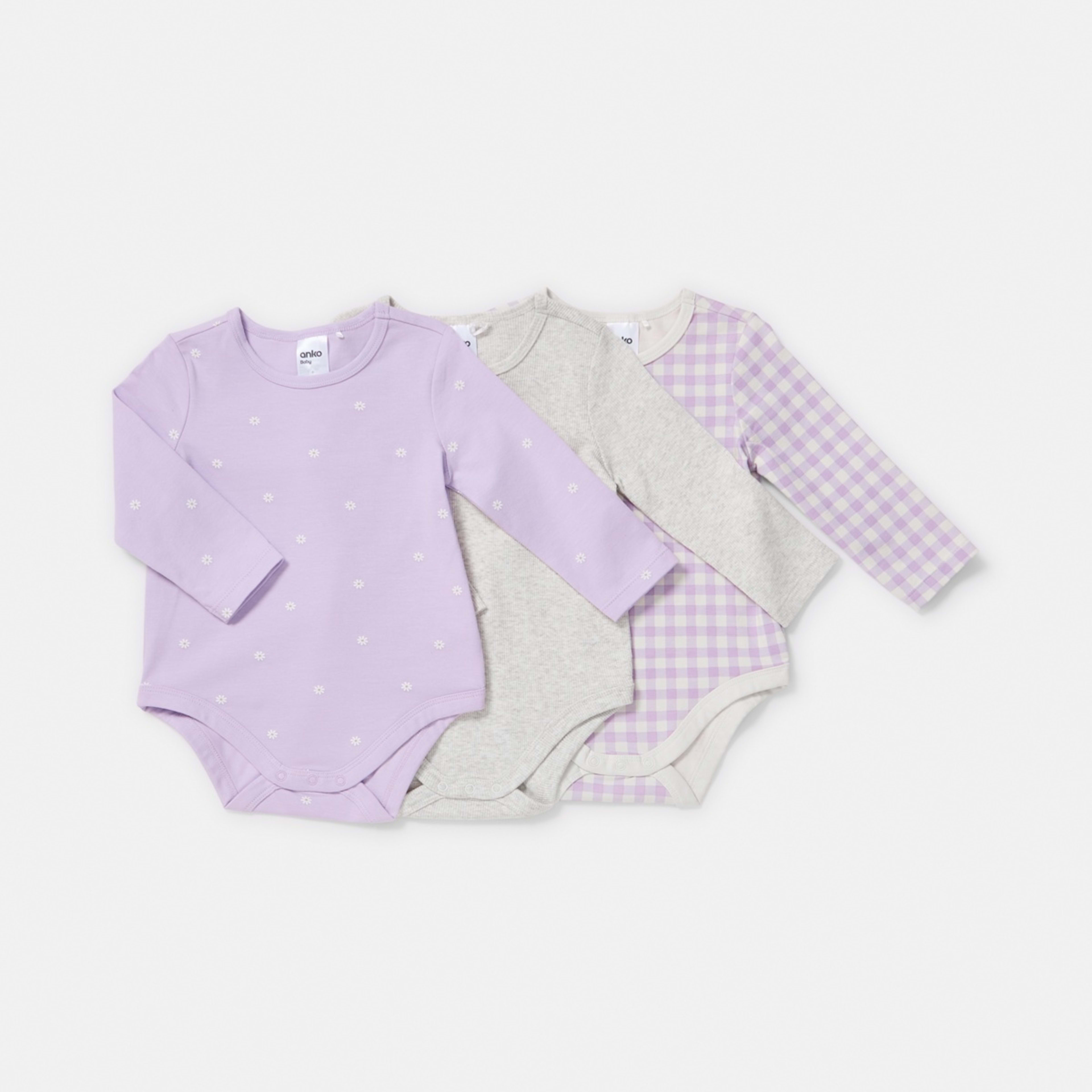 1 3 Pack Bodysuits Purple Tiny Daisy, 1 of 8