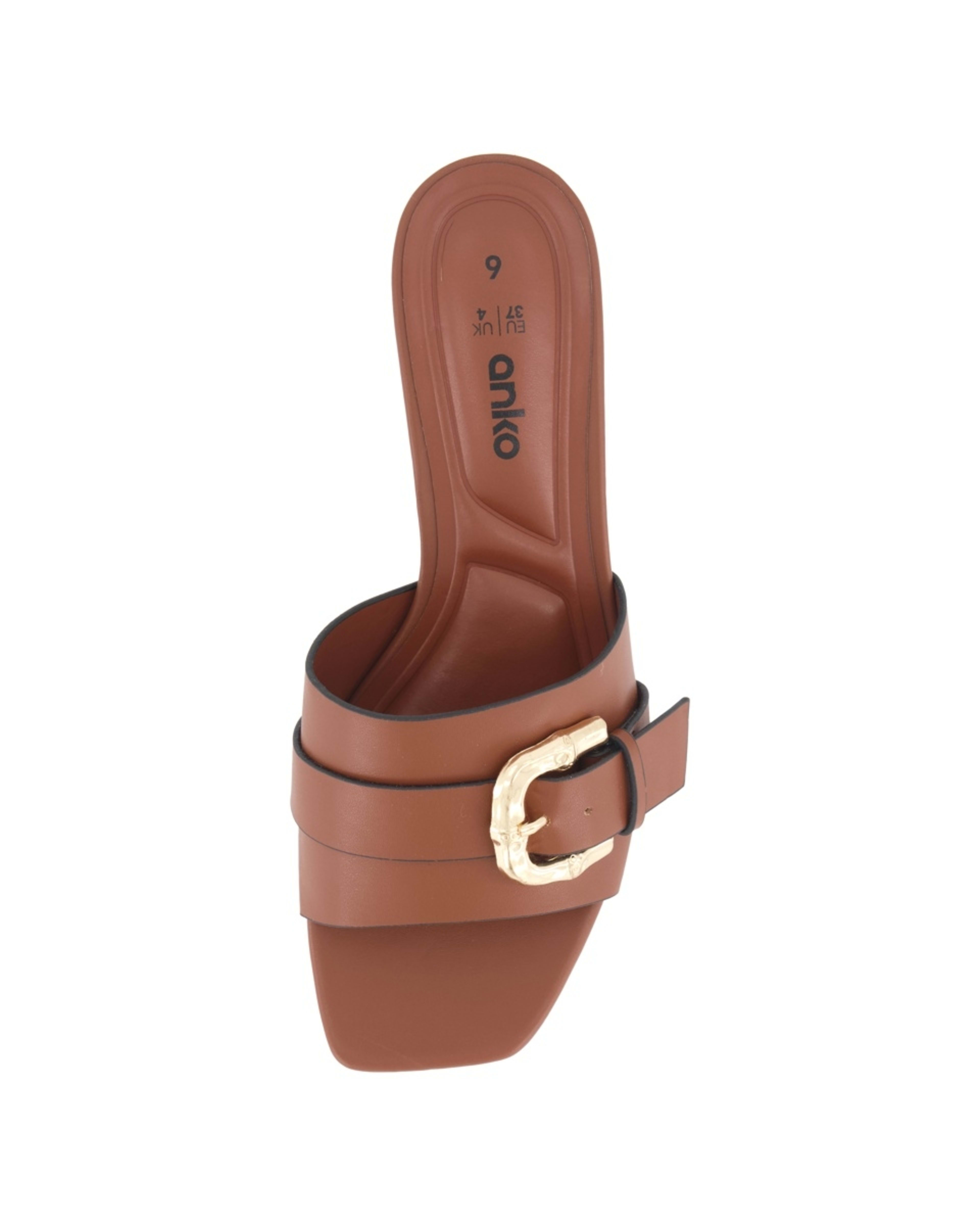 3 Buckle Low Heel Mules Tan, 3 of 5