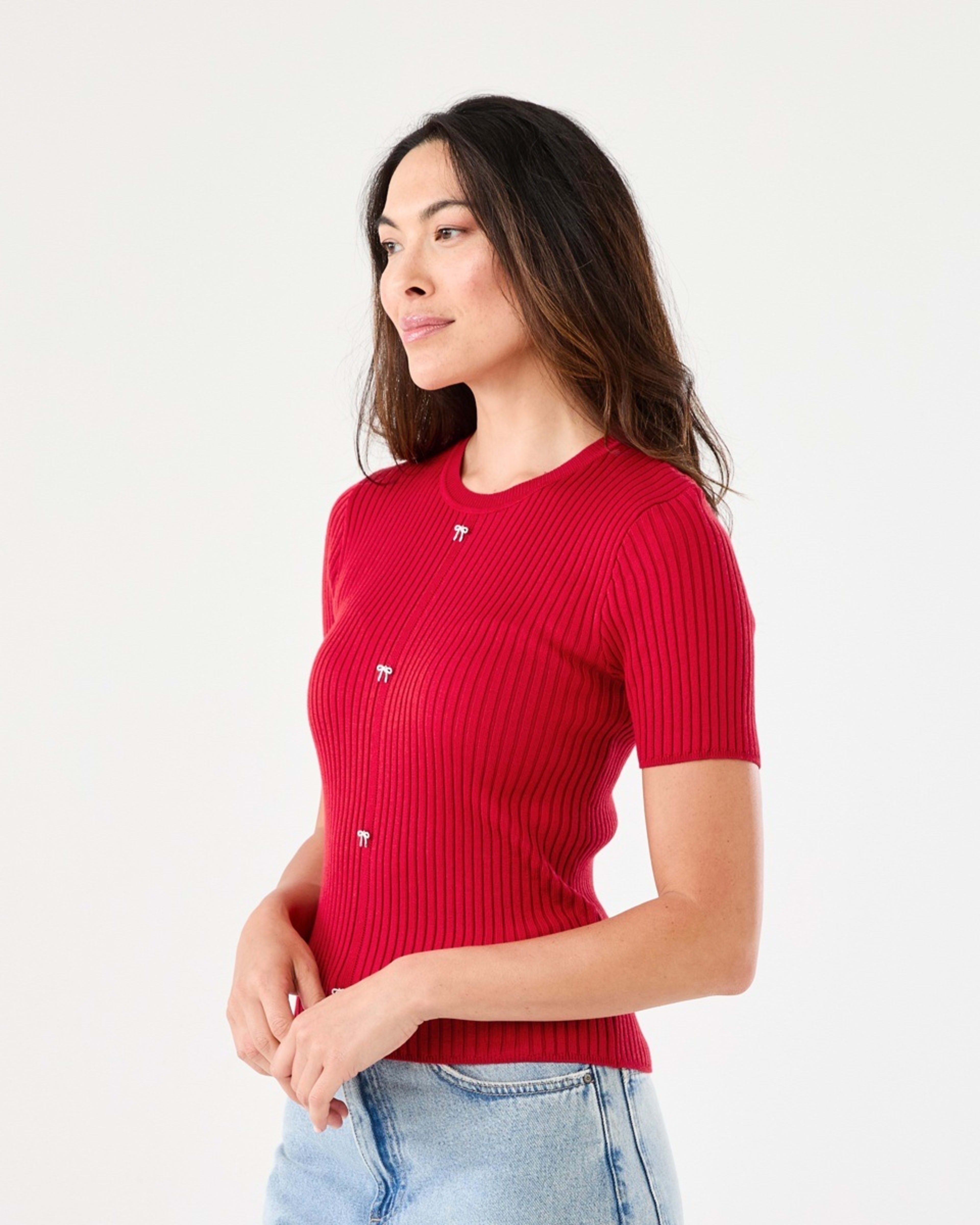 2 Short Sleeve Crew Neck Trim Top Cherry Red, 2 of 6