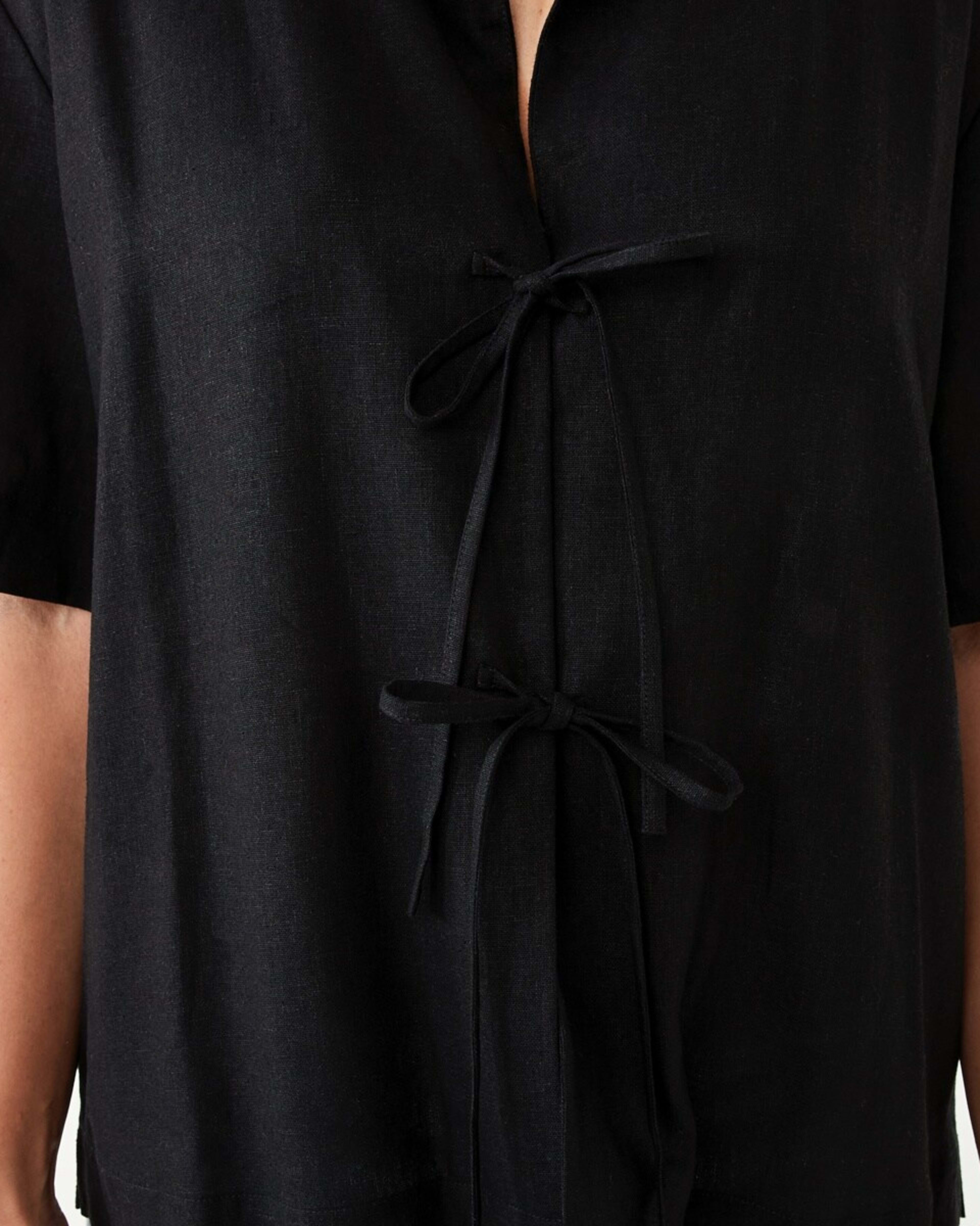 5 Short Sleeve V-Neck Tie Front Top Black, 5 of 6