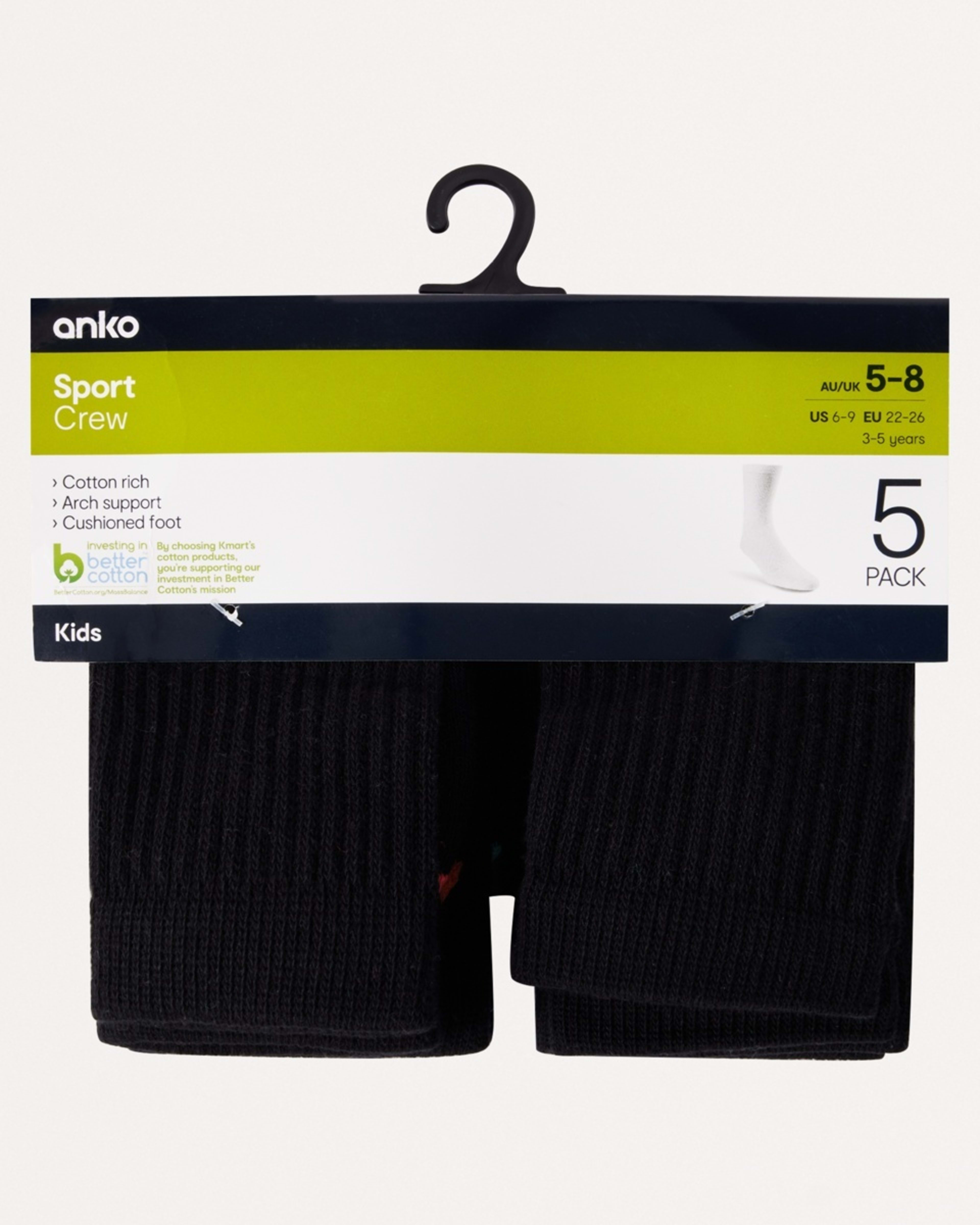 3 5 Pack Active Kids Sport Crew Socks BLACK RAINBOW, 3 of 3