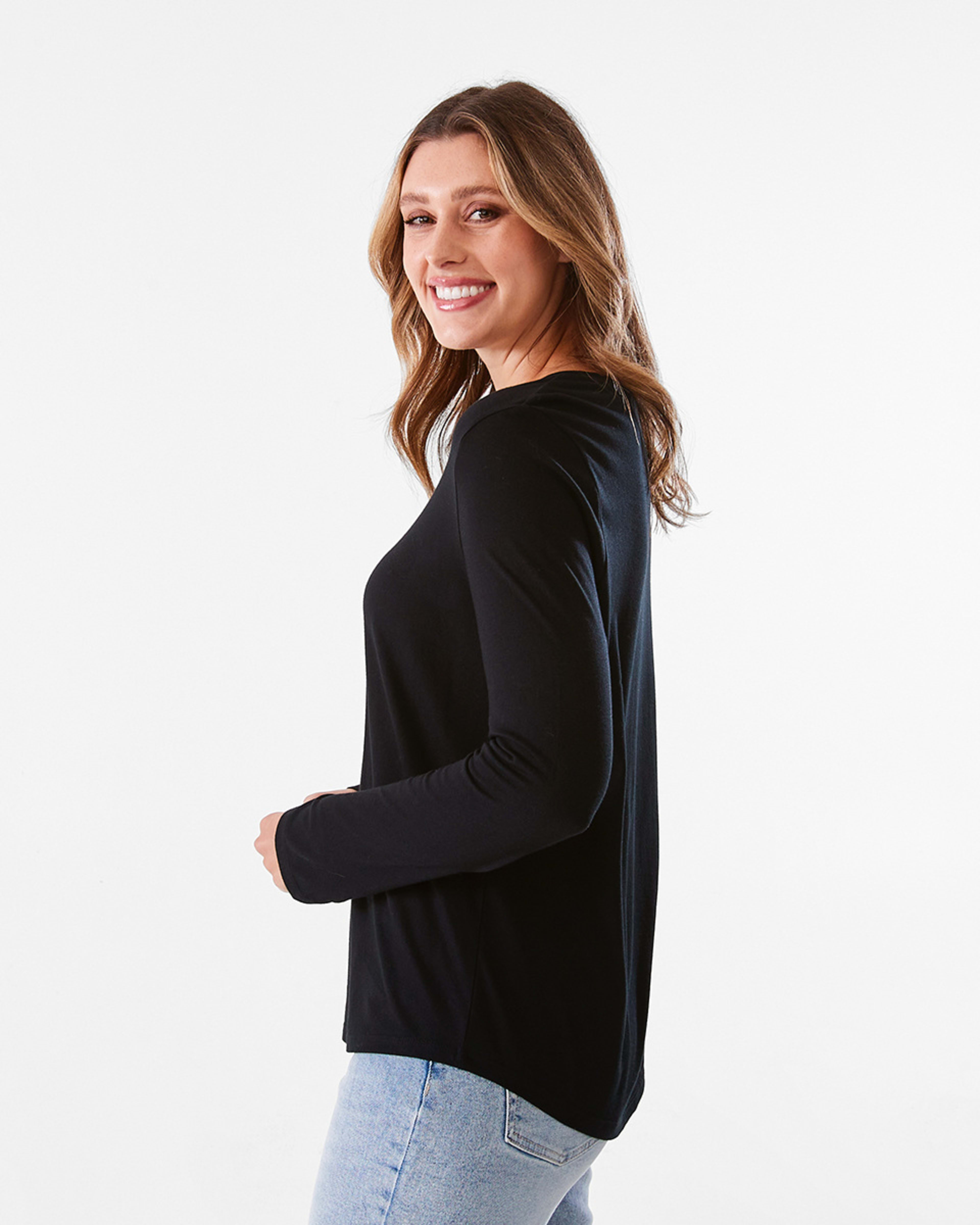 2 Long Sleeve Cotton Modal T-shirt Black, 2 of 5