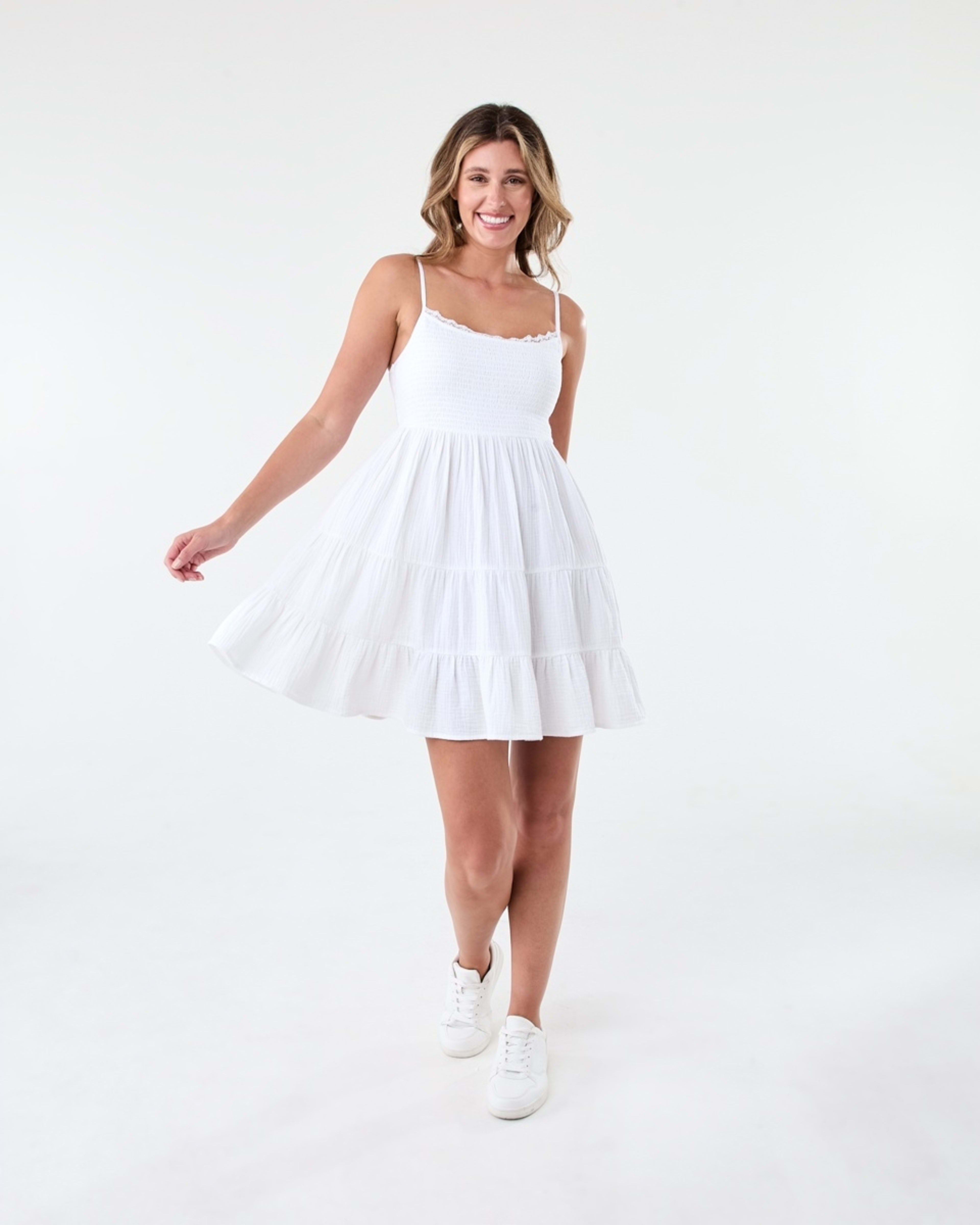 8 Sleeveless Lace Double Cloth Mini Dress White, 8 of 8