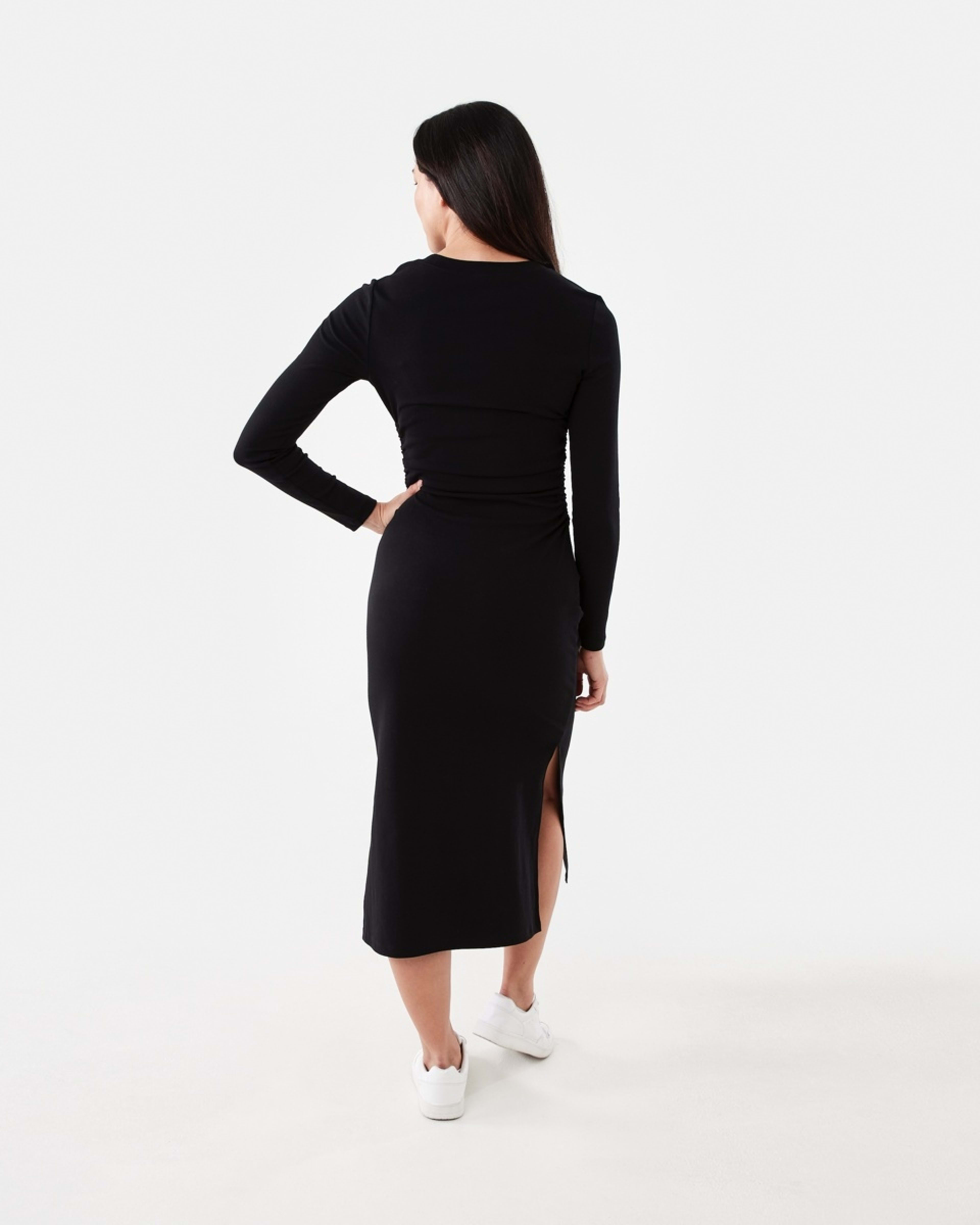 3 Long Sleeve Ruched Midi Dress Black, 3 of 6