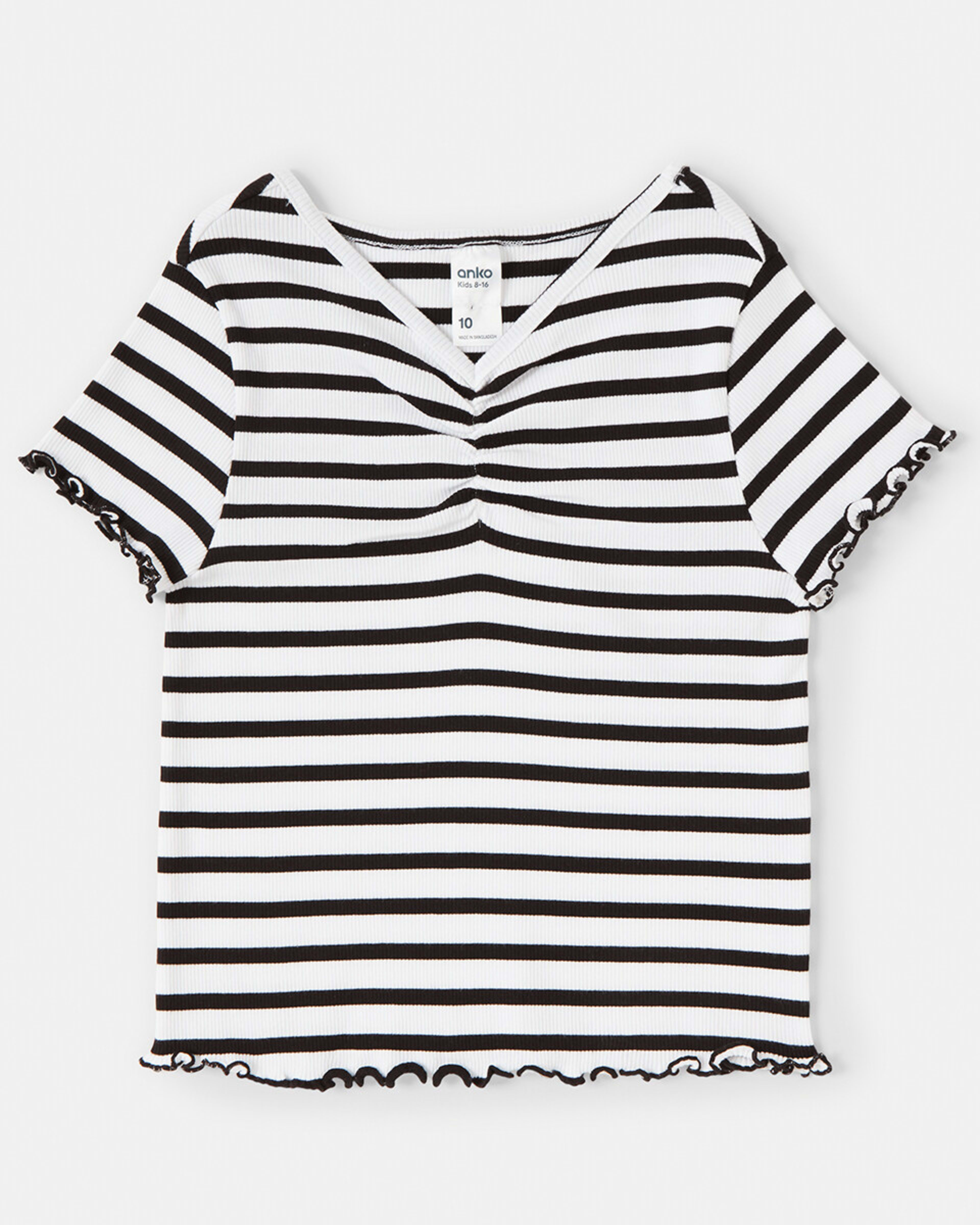 9 Ruched V-Neck Top Blk Stripe, 9 of 10