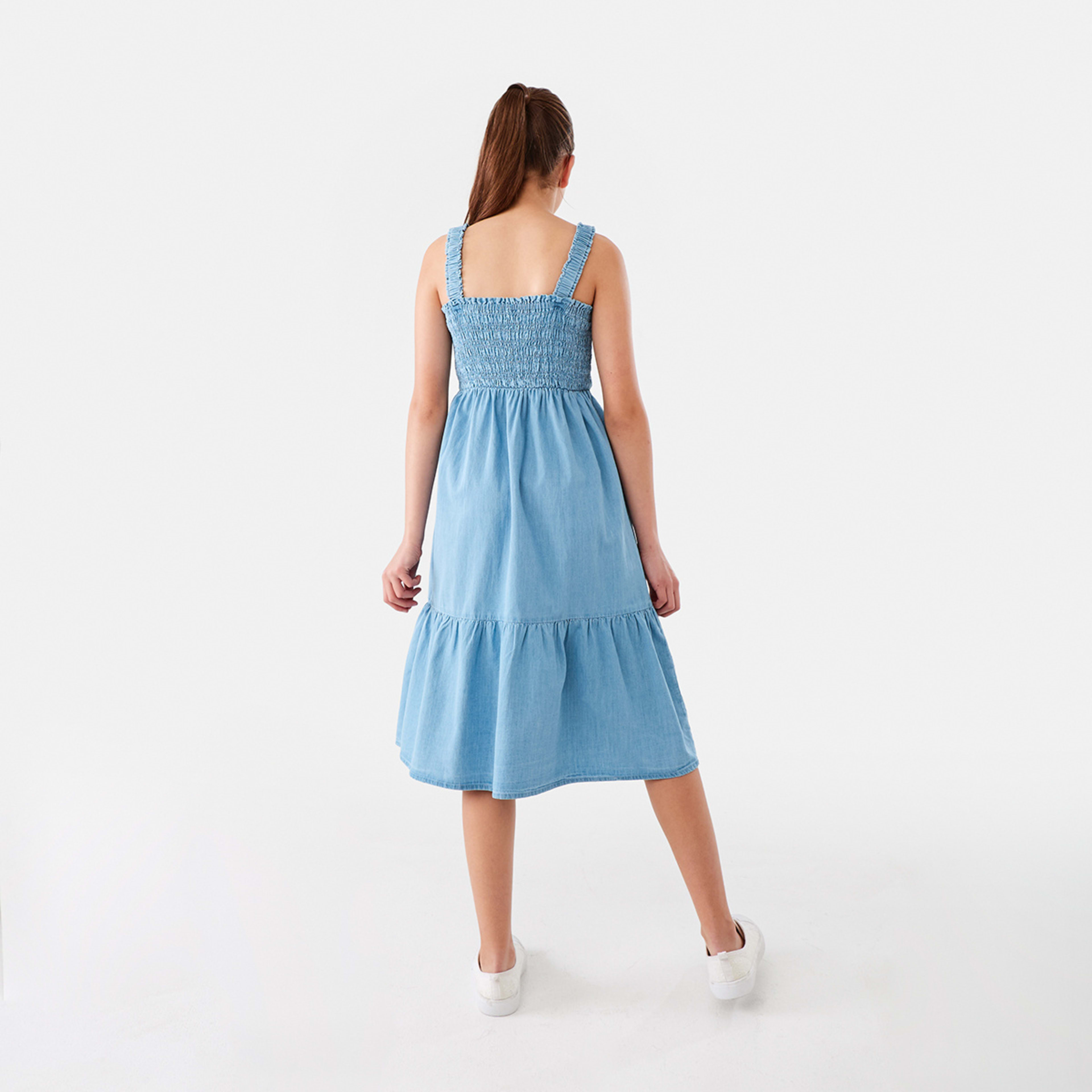 2 Chambray Shirred Midi Dress Chambray, 2 of 8