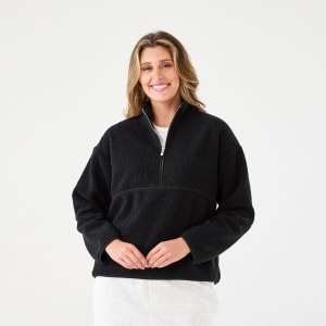 Black Long Sleeve Quarter Zip Through Boucle Sweatshirt