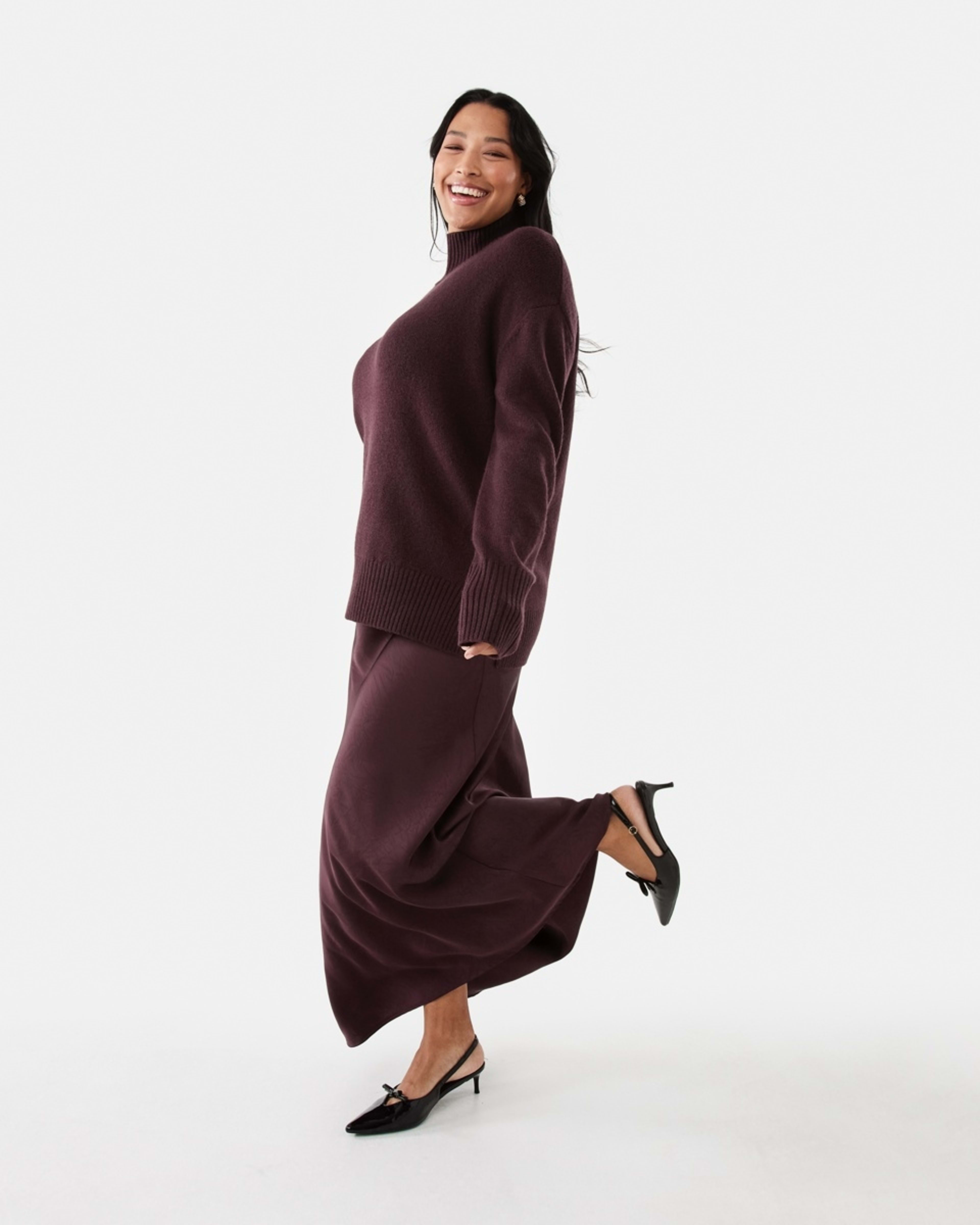 3 Funnel Split Hem Jumper Mulberry, 3 of 8