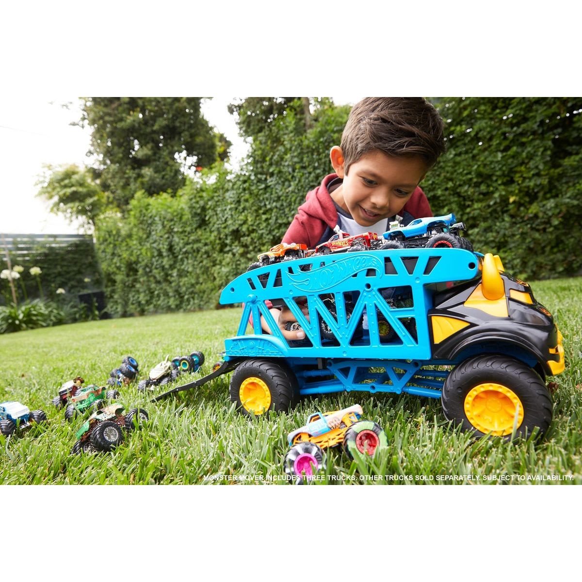 hot wheels monster truck monster mover with 3 trucks bundle