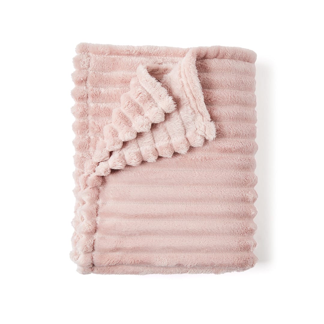 Ribbed Faux Fur Throw Pink Kmart