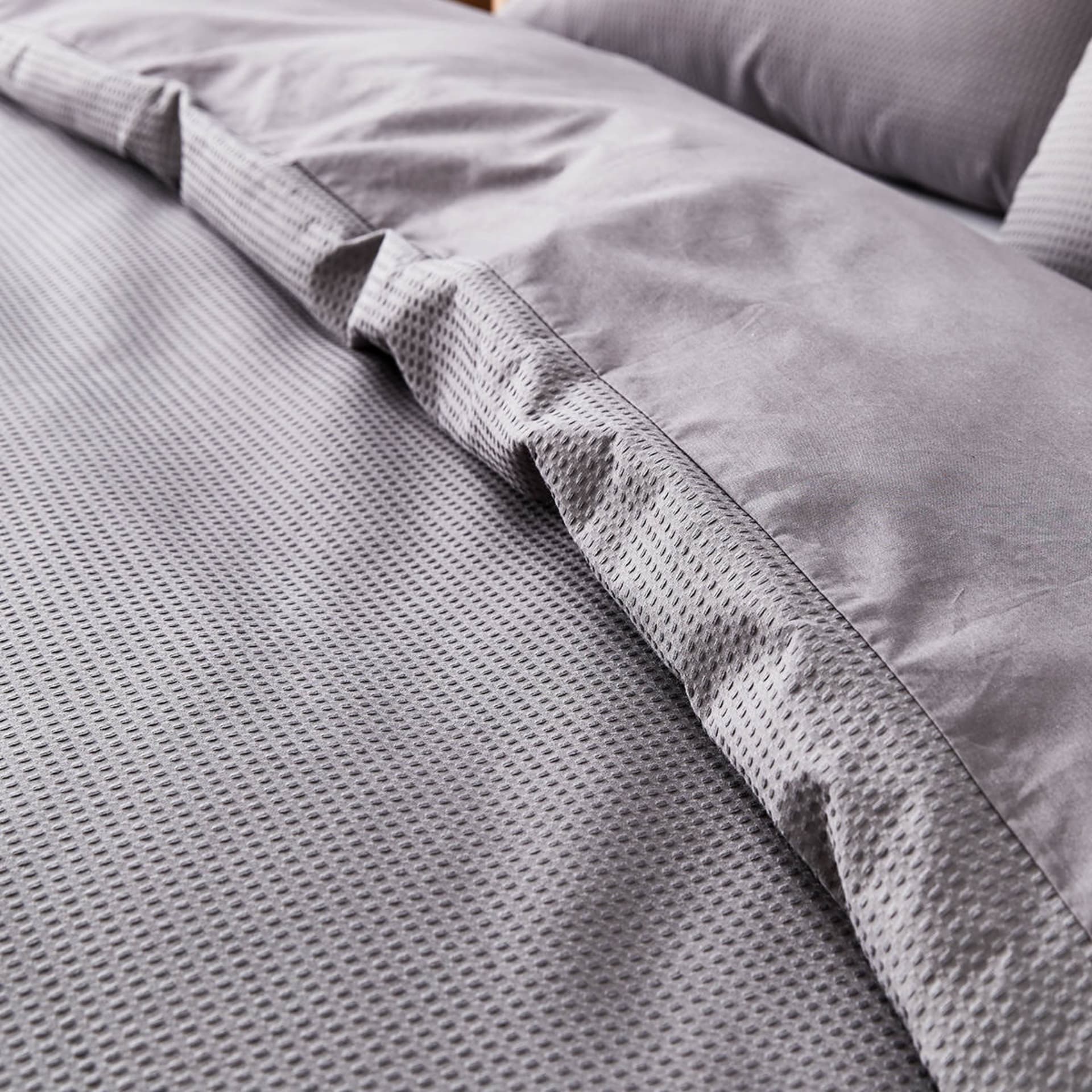 Waffle Cotton Quilt Cover Set Double Bed, Charcoal Kmart