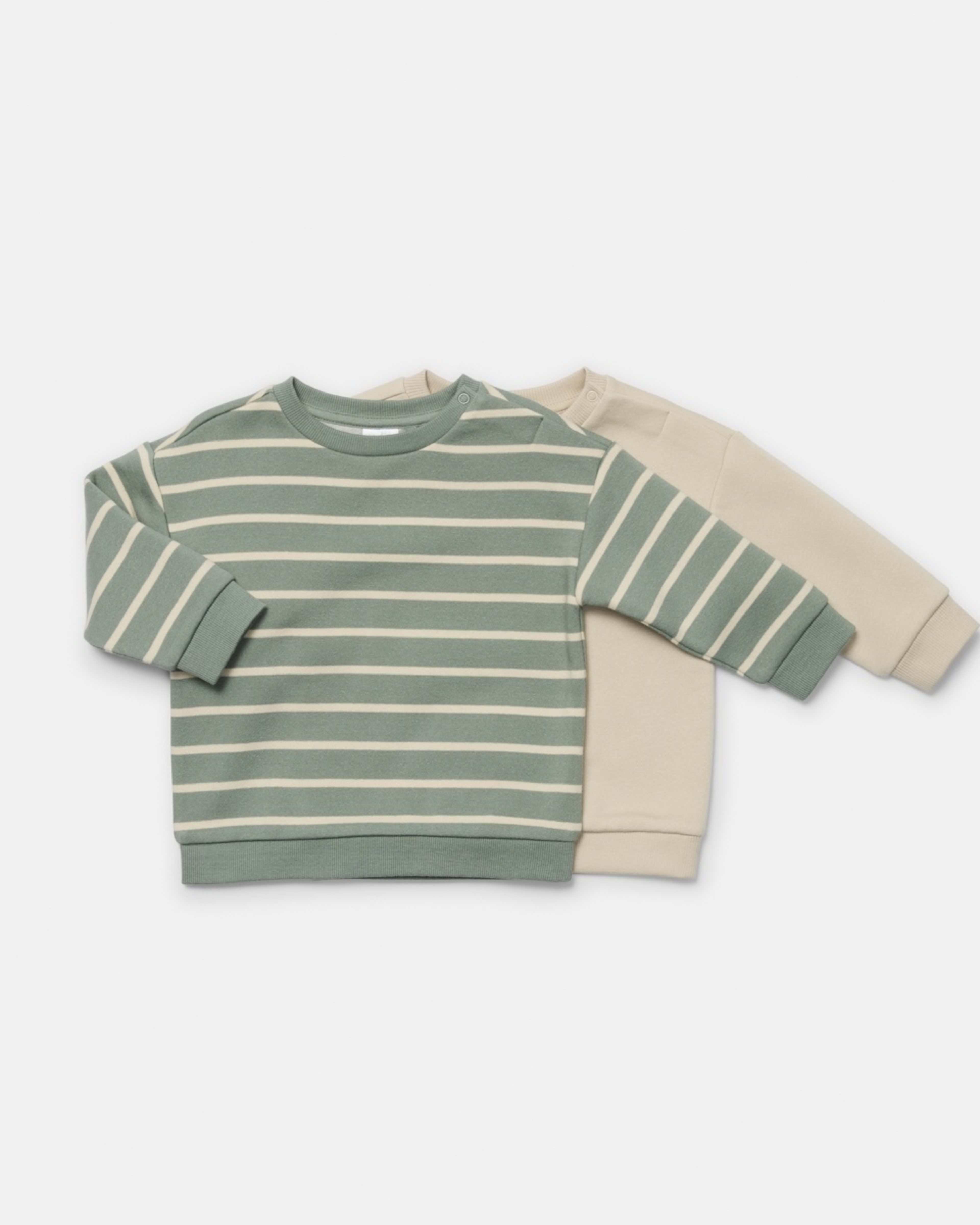 1 2 Pack Drop Shoulder Sweatshirts Grn Stripe, 1 of 6