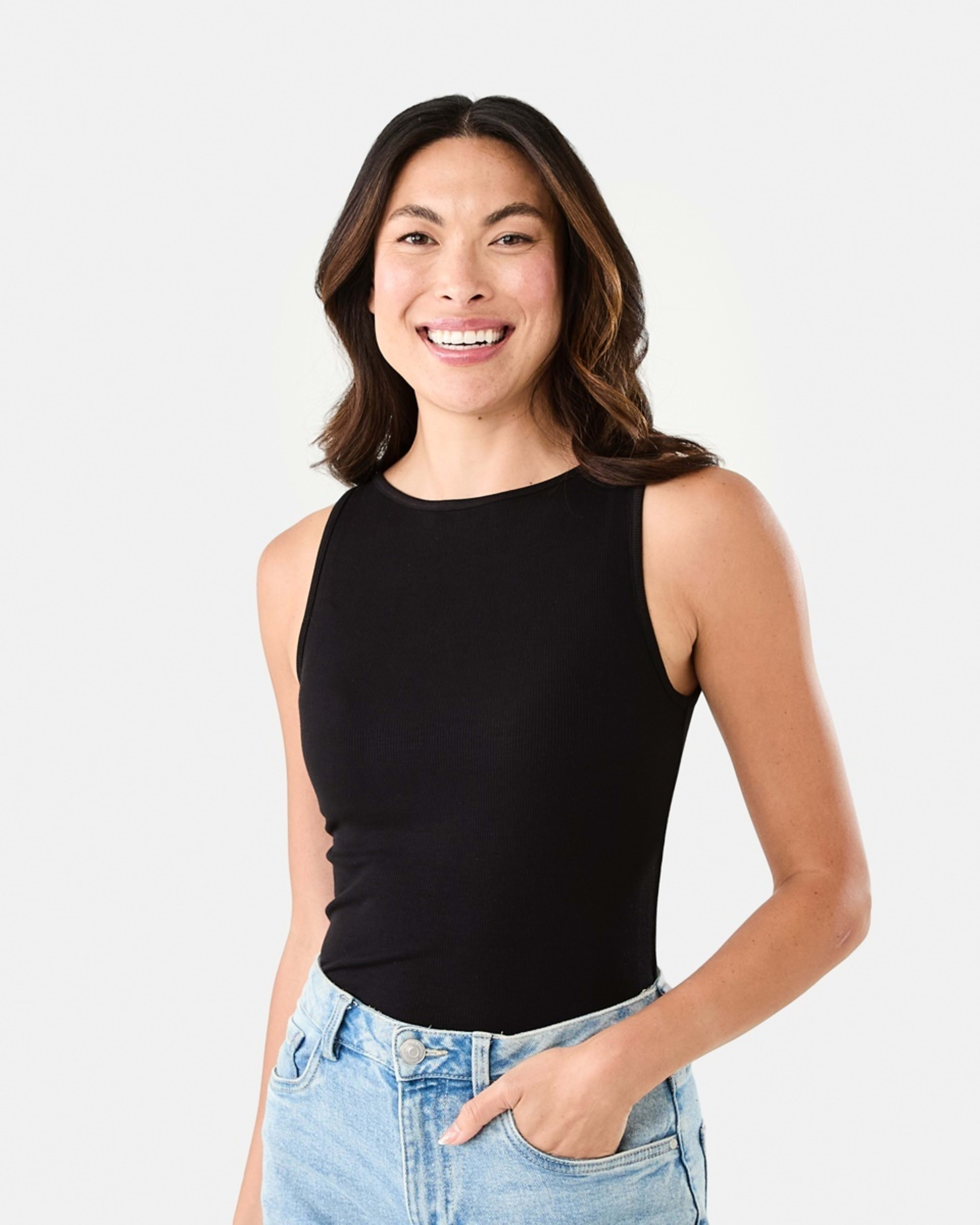 2 Sleeveless Rib Boat Neck Top Black, 2 of 7