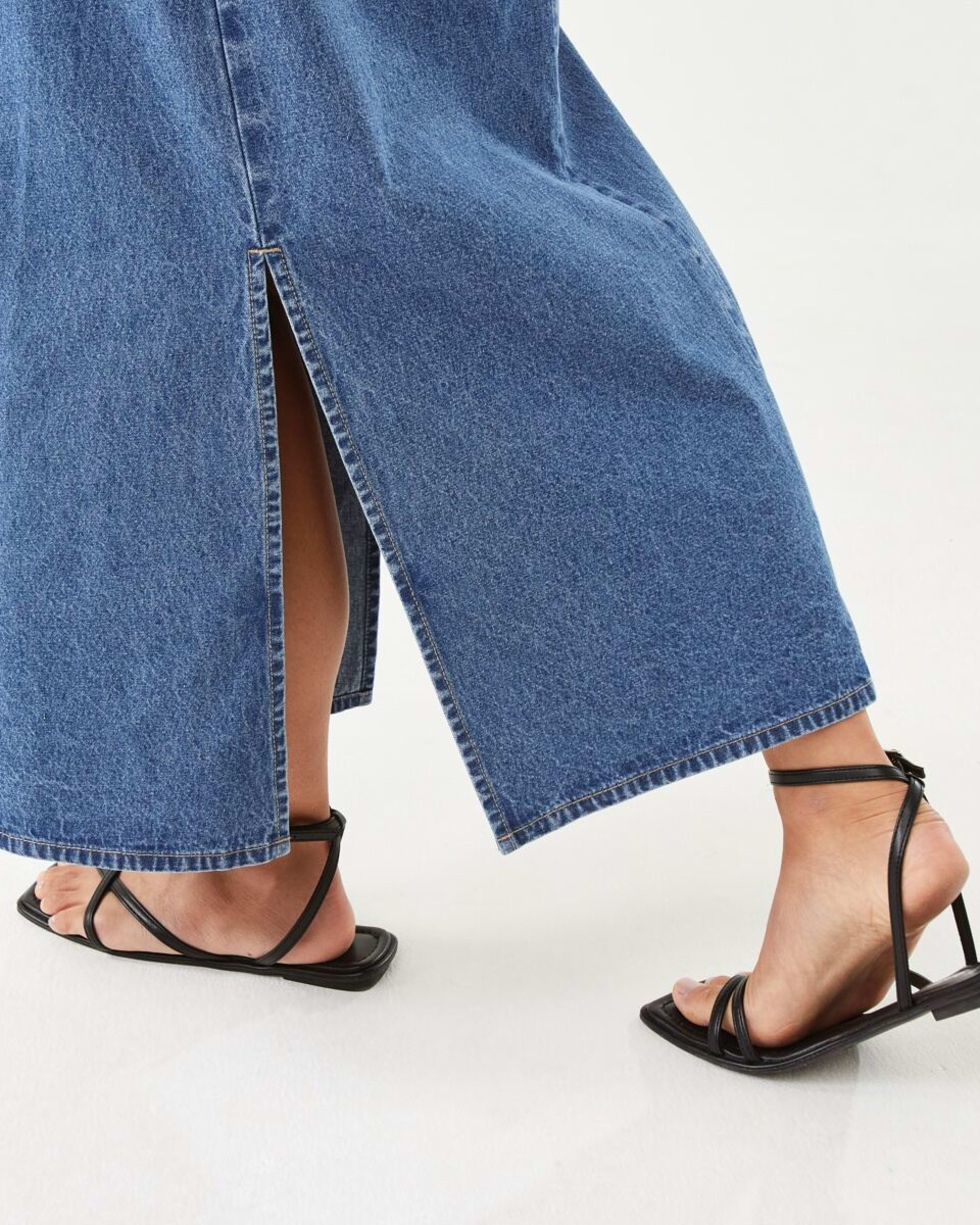 7 Sleeveless Denim Slip Midi Dress Mid Wash, 7 of 7