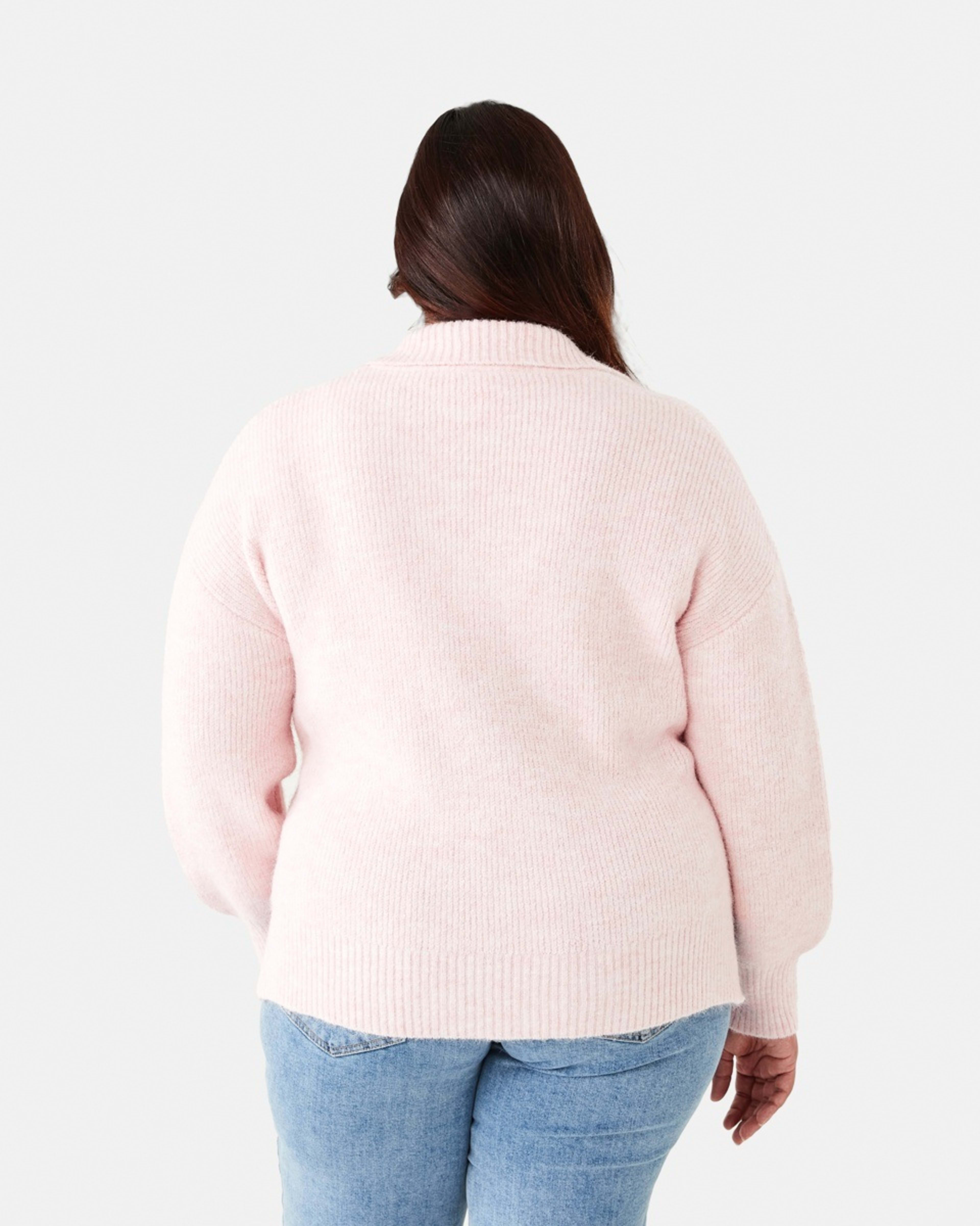 3 Curve Chunky Knit Polo Jumper Soft Pink, 3 of 6