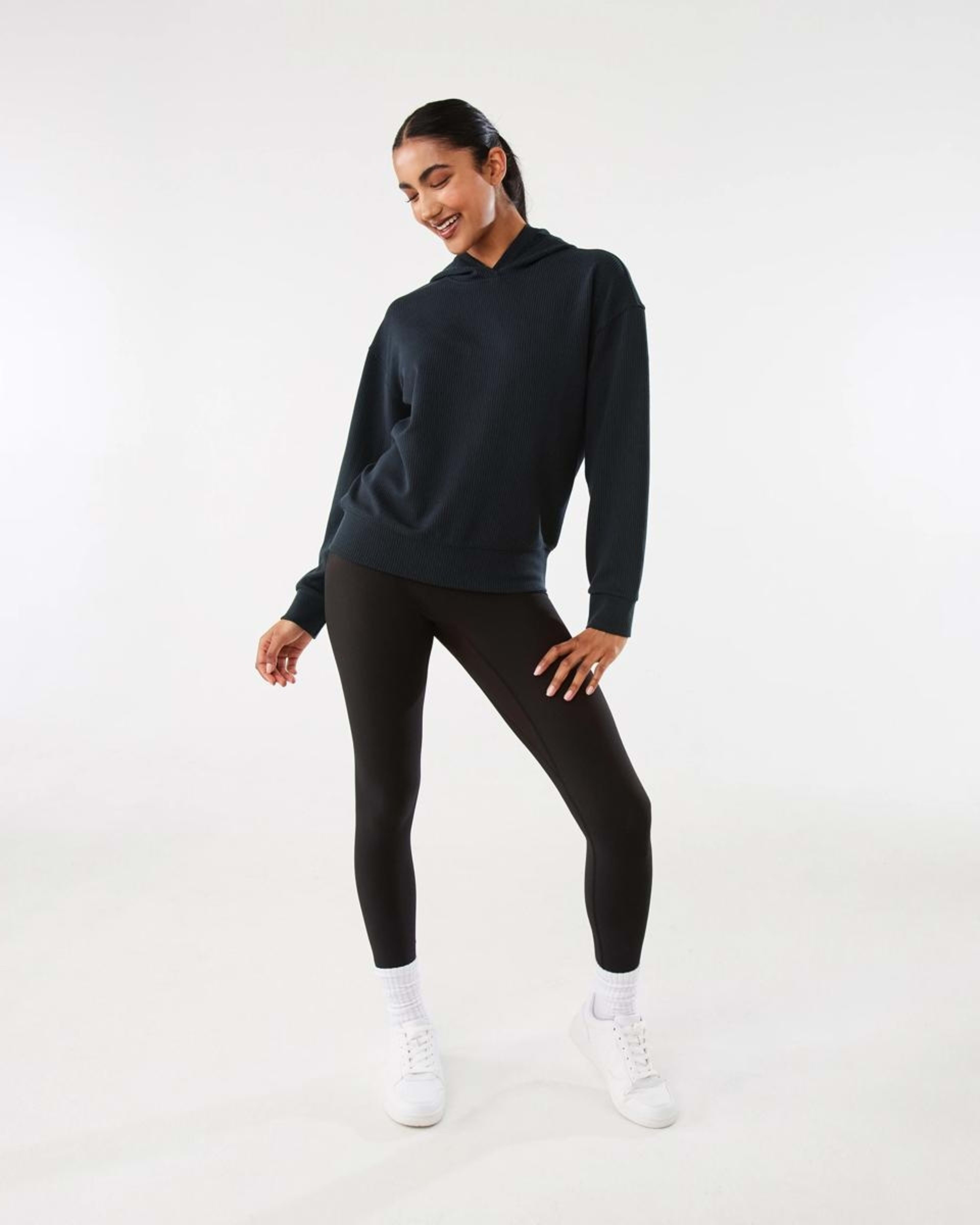 2 Active Womens Ribbed Scuba Hoodie WASHED BLACK, 2 of 10
