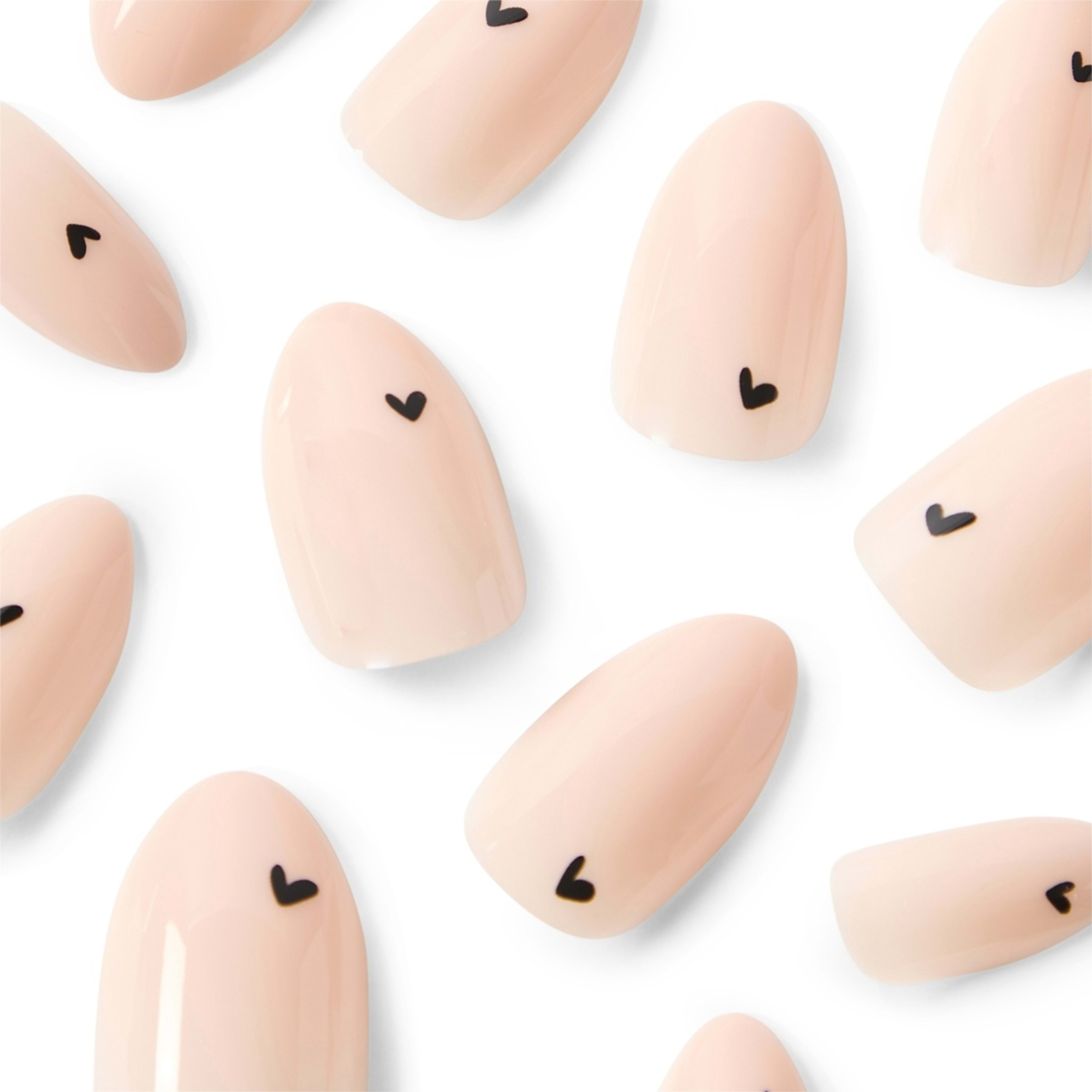 3 OXX Cosmetics 24 Pack Artificial Nails with Adhesive - Almond Shape, Black Hearts, 3 of 4