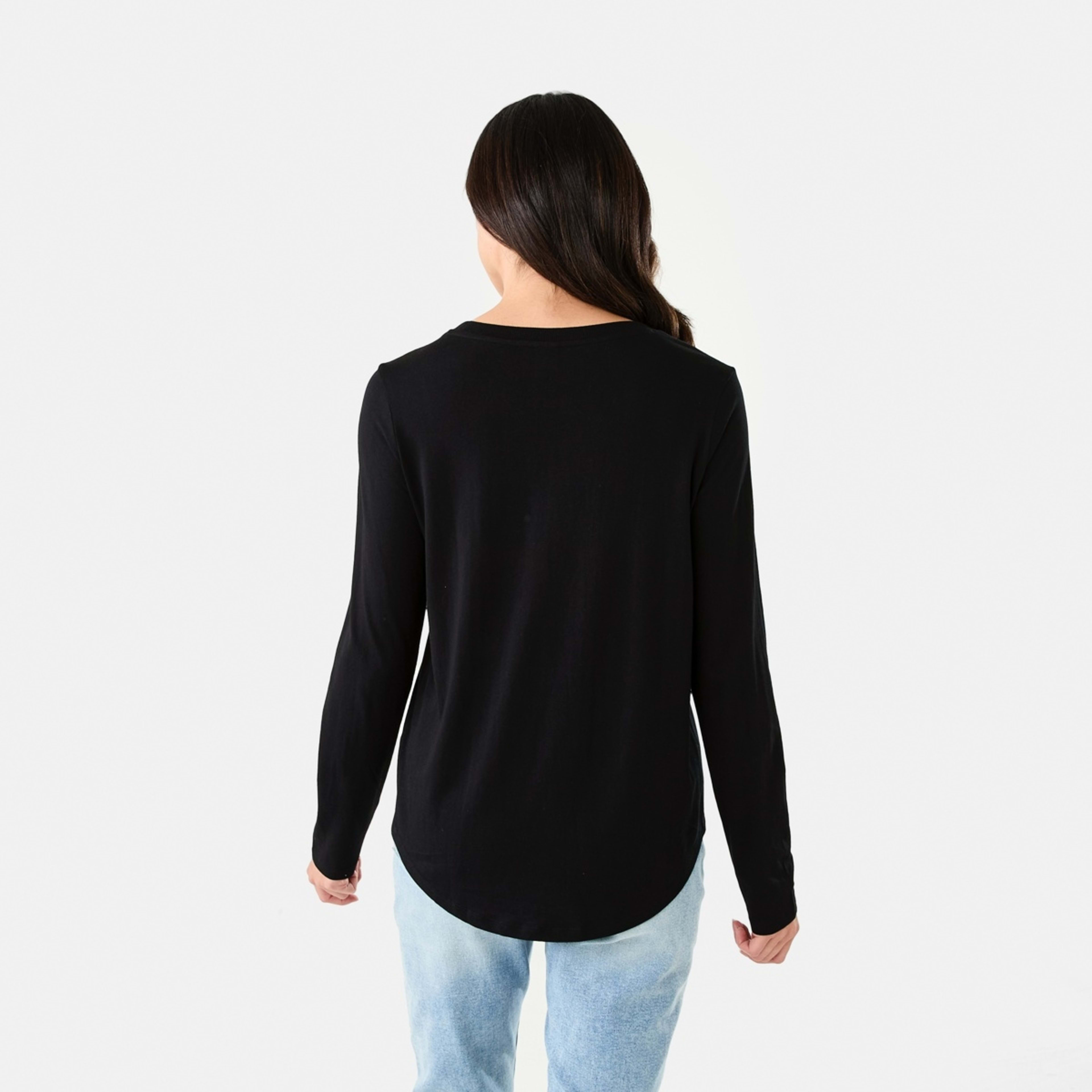 3 Long Sleeve Cotton Modal T-shirt Black, 3 of 6