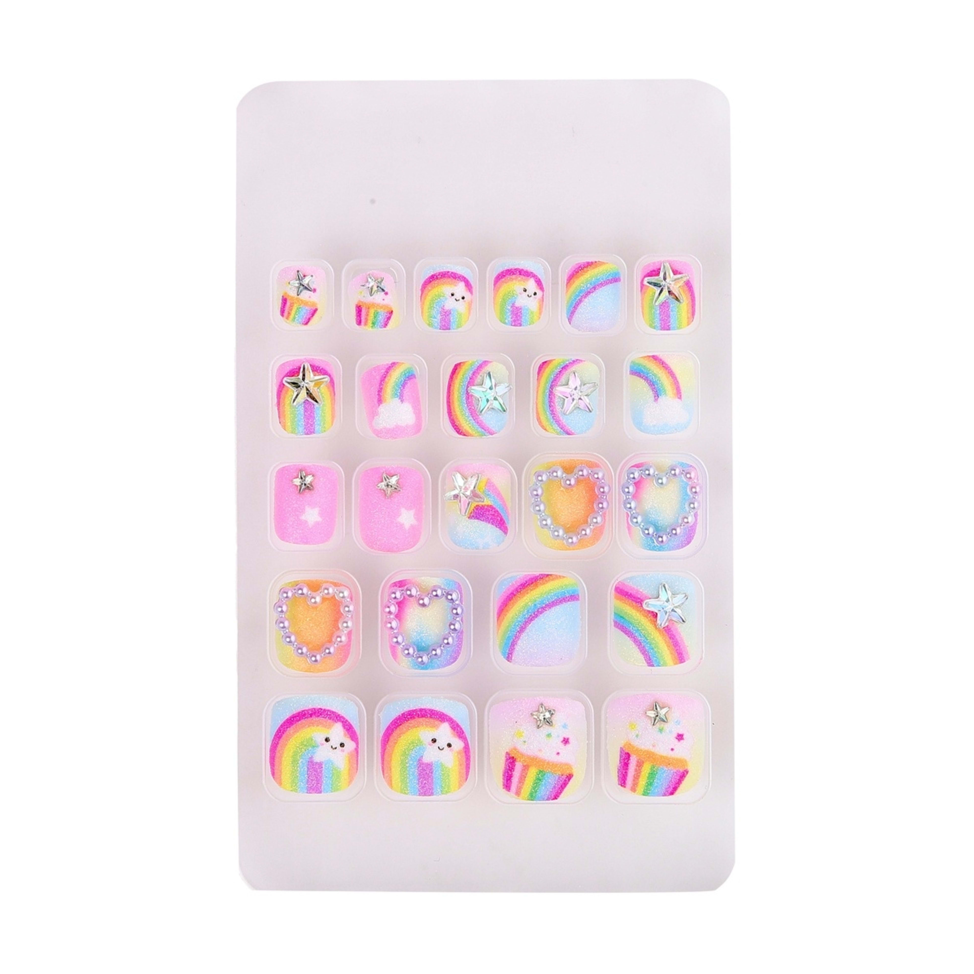 2 BYS Mini Me 24 Pack Press on Nails - Glitter Rainbow, Square Shape, 2 of 2