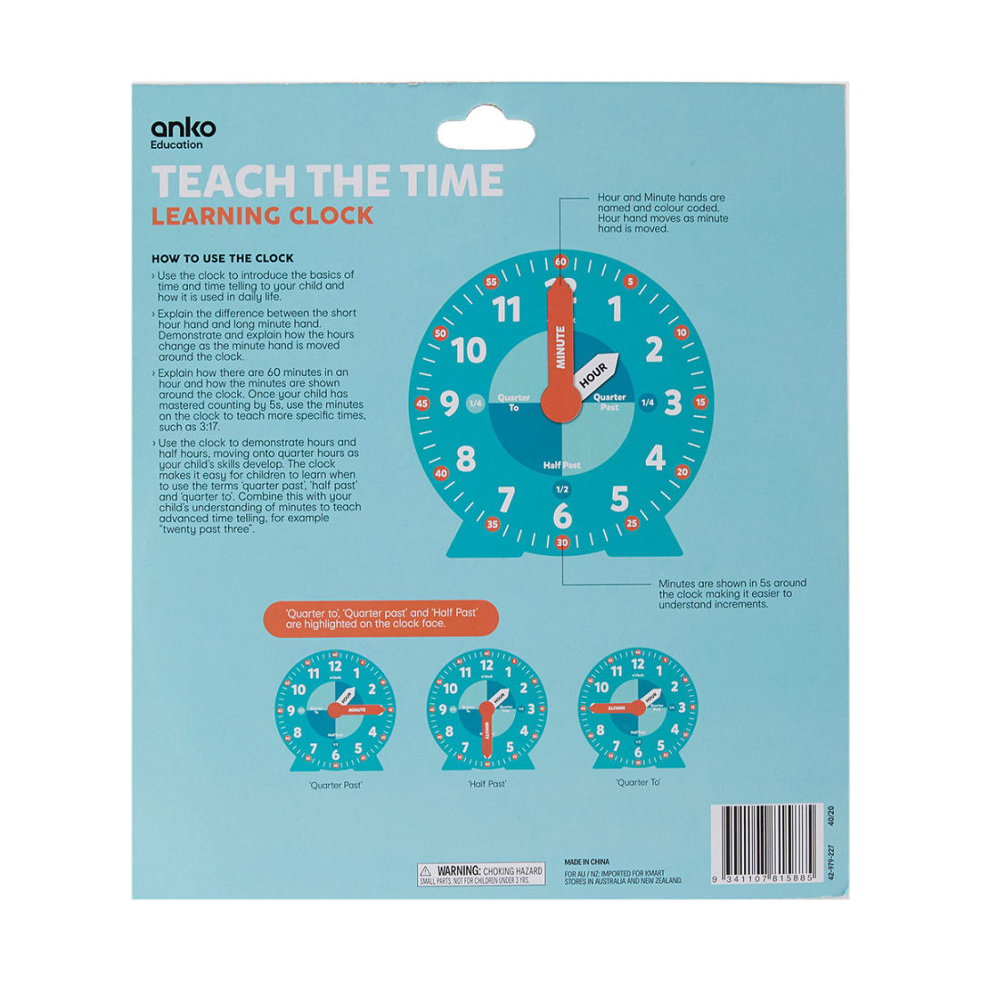 Teach The Time Learning Clock Kmart
