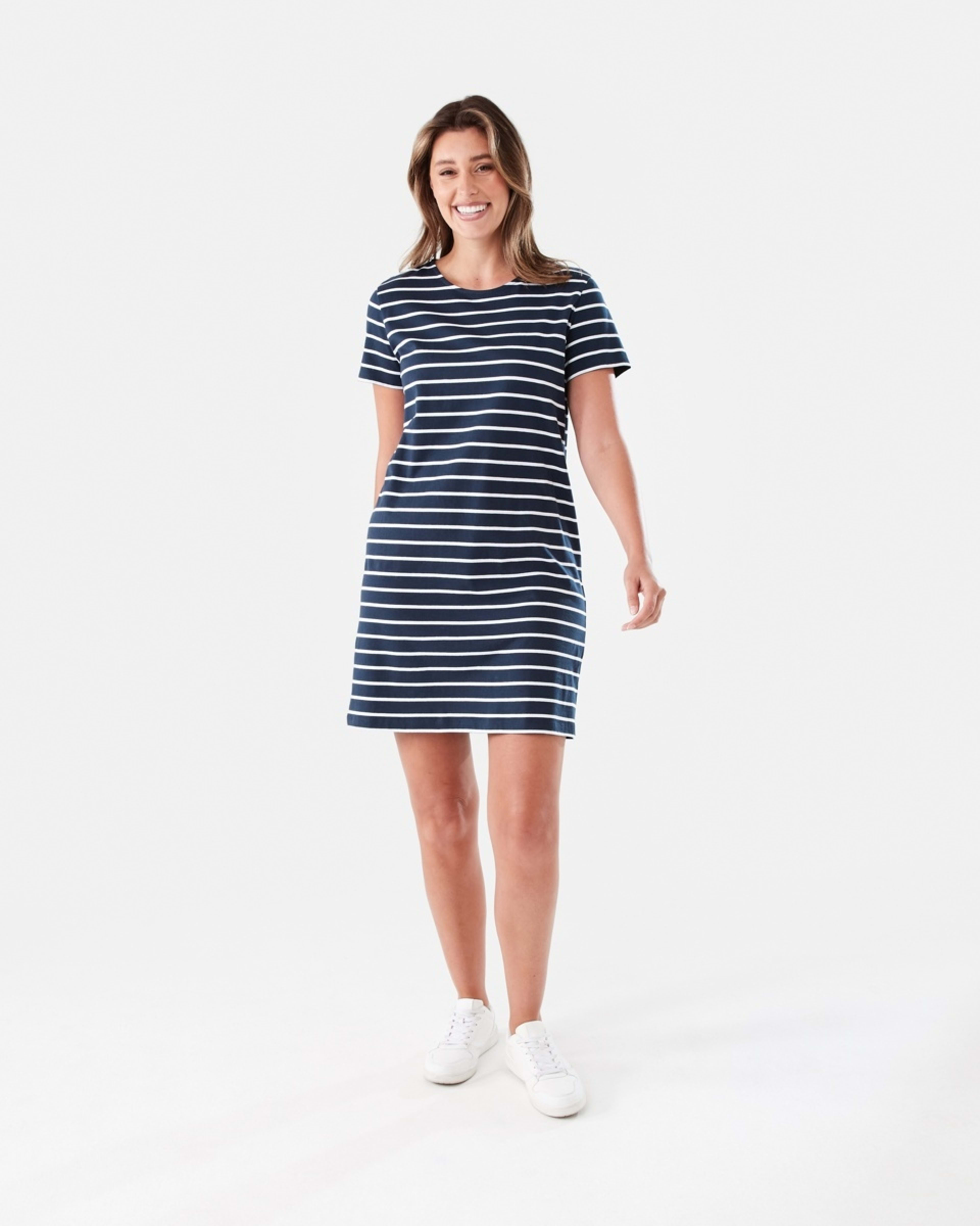 6 Short Sleeve Relaxed T-shirt Mini Dress STRIPE NAVY BLAZER, 6 of 6