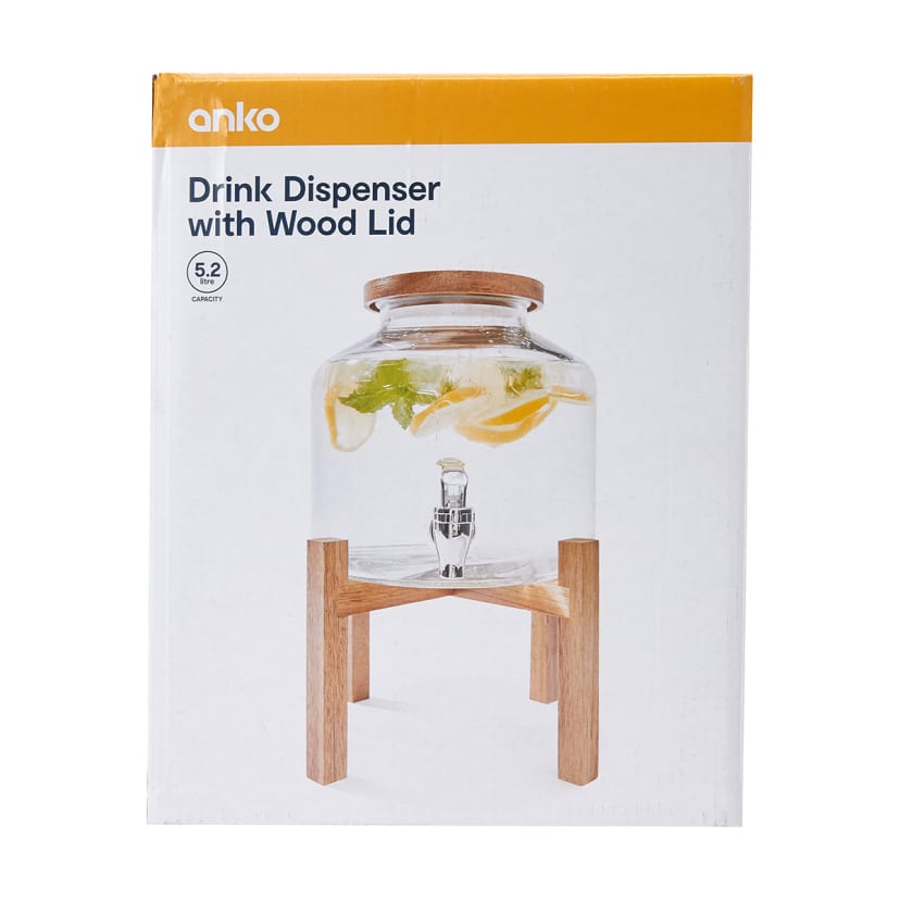 Drink Dispenser with Wood Lid and Stand Kmart