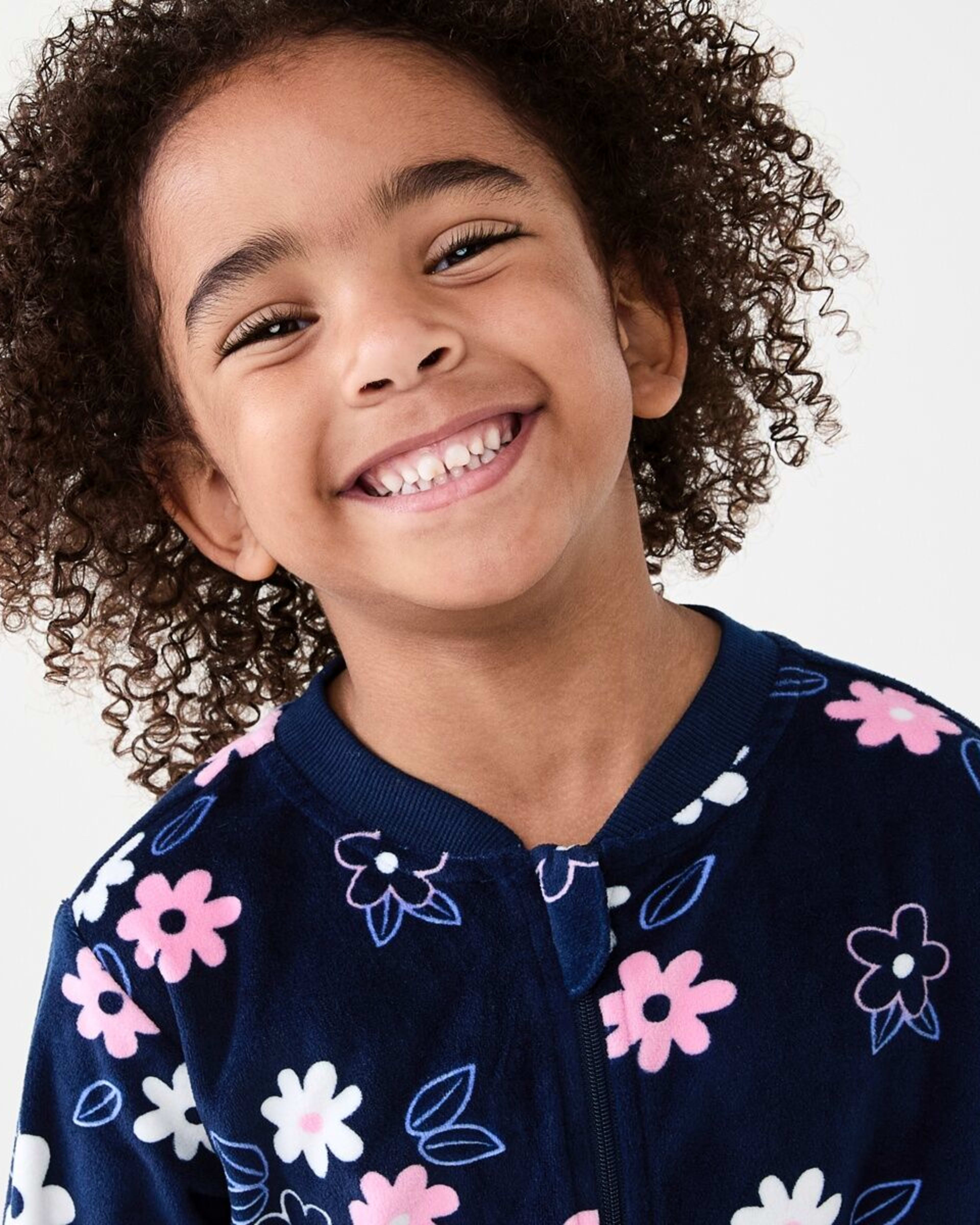 3 Fleece All-In-One Sleepsuit Nvy Flwr, 3 of 9