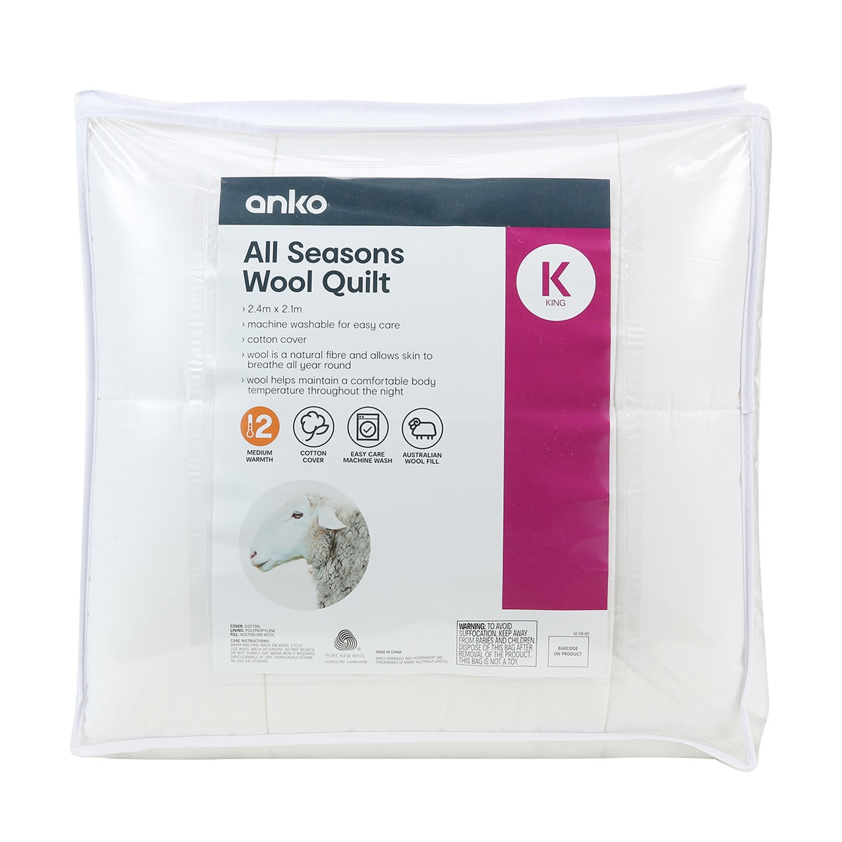 Medium Warmth All Seasons Wool Quilt King Bed Kmart