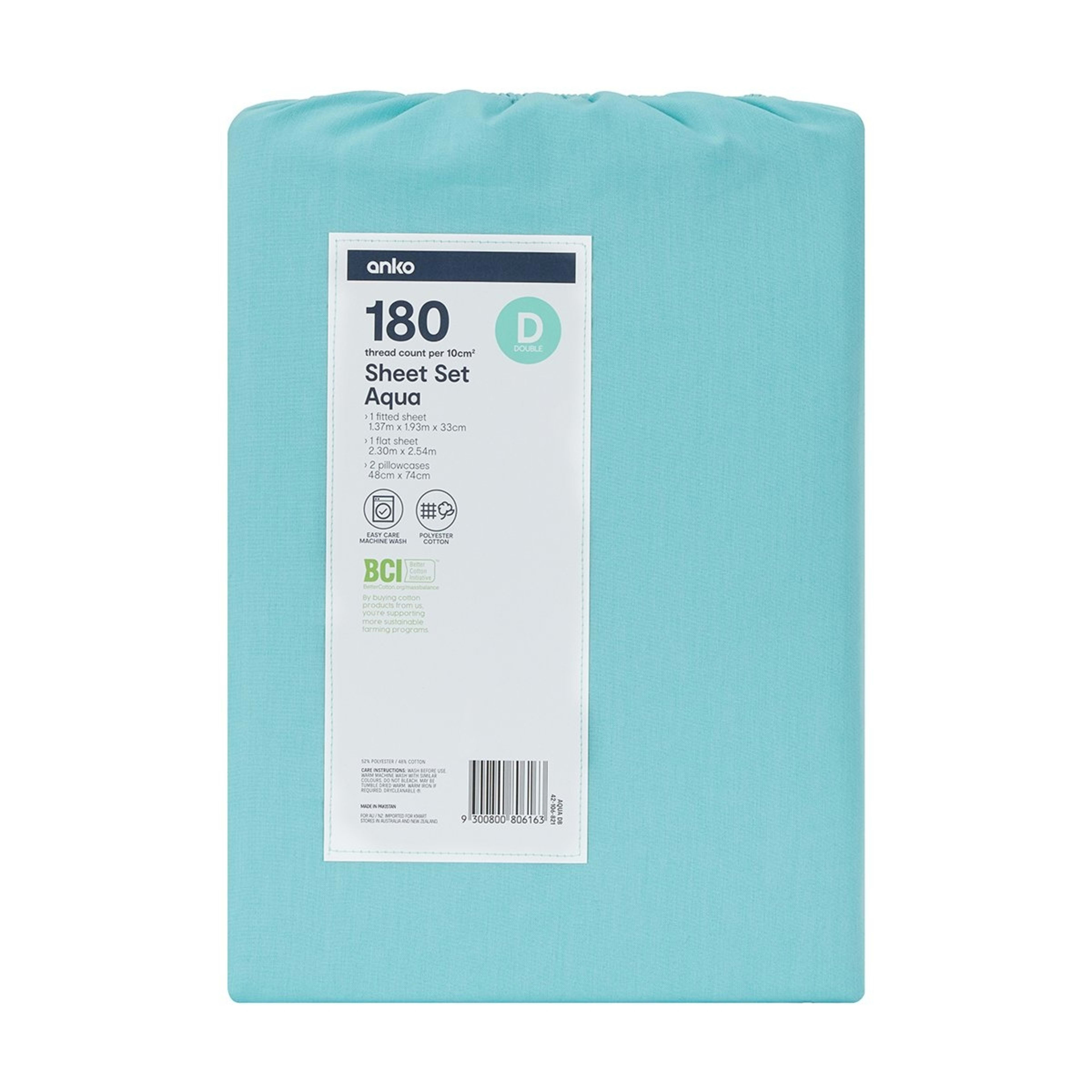 7 180 Thread Count Sheet Set - Double Bed, Aqua, 7 of 7