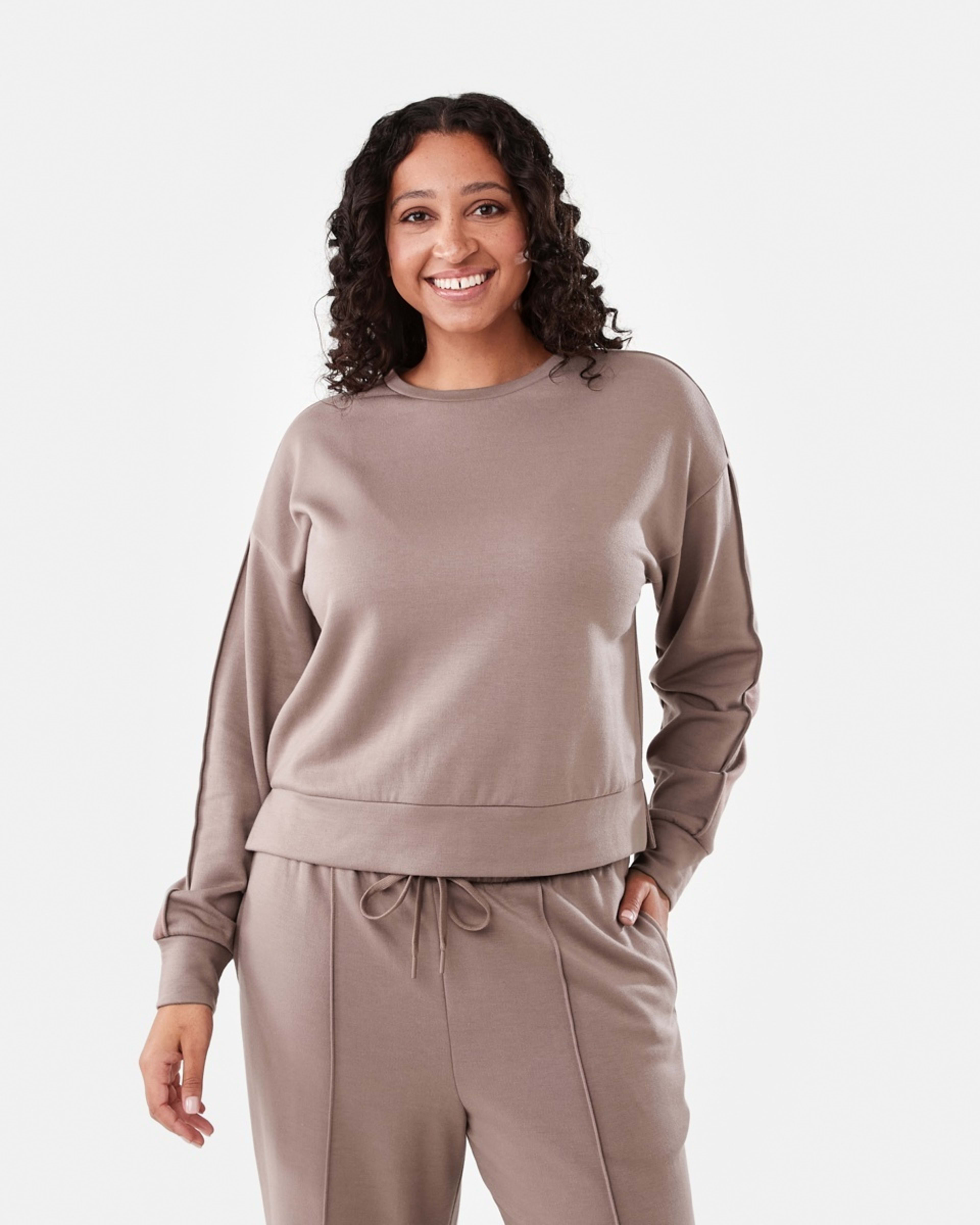 1 Soft Touch Boxy Crew Sweatshirt Taupe Brn, 1 of 6