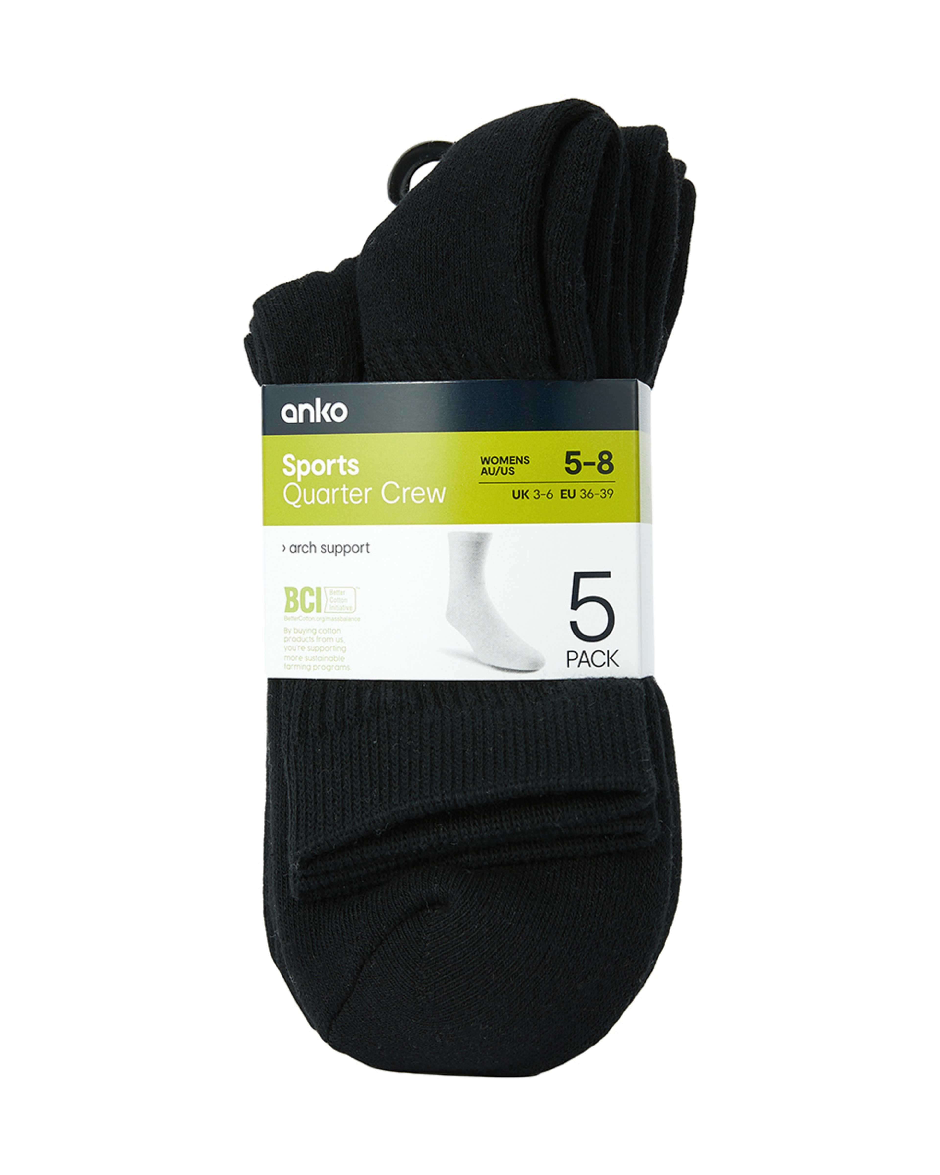 3 5 Pack Quarter Crew Socks BLACK, 3 of 3
